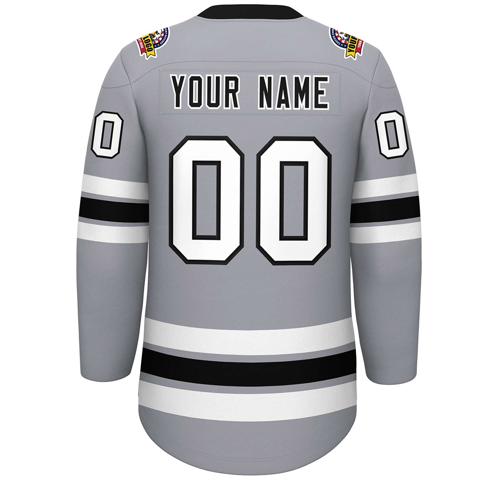 Custom Gray Black-White Lace-Up Neck Hockey Jersey