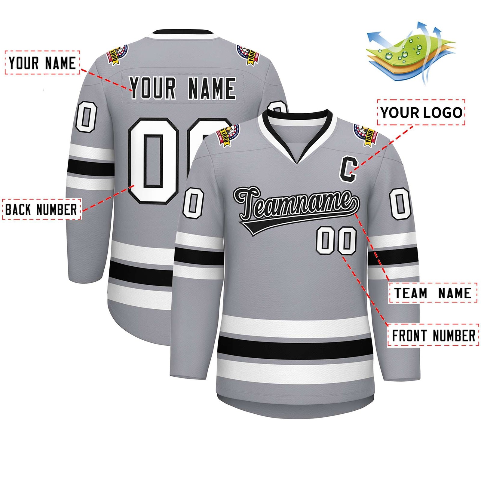 Custom Gray Black White-Black Classic Style Hockey Jersey