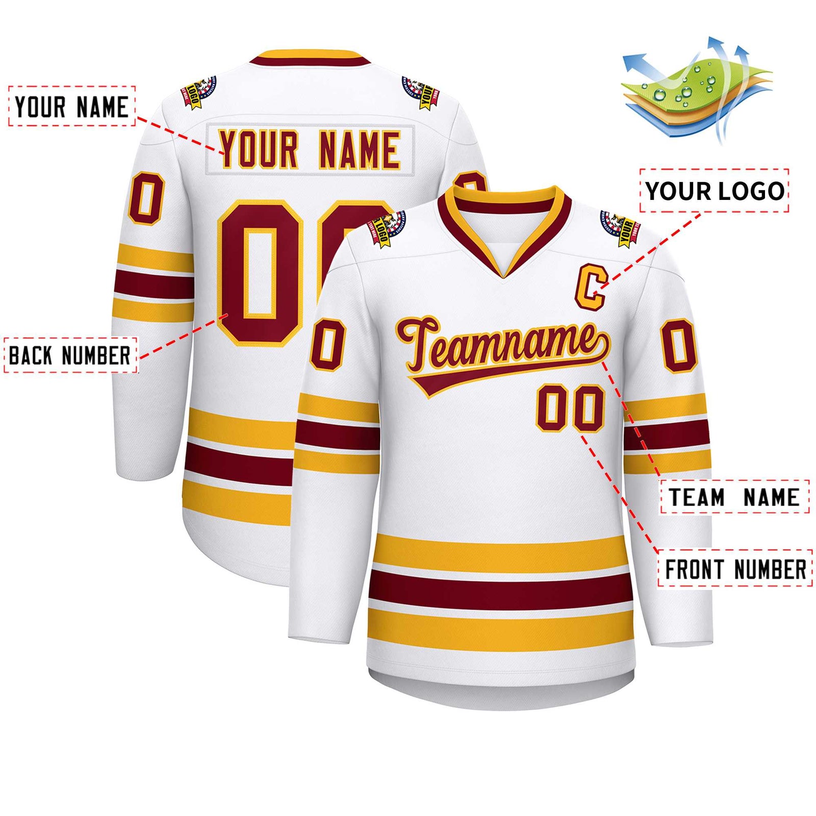 Custom White Crimson-Gold Classic Style Hockey Jersey