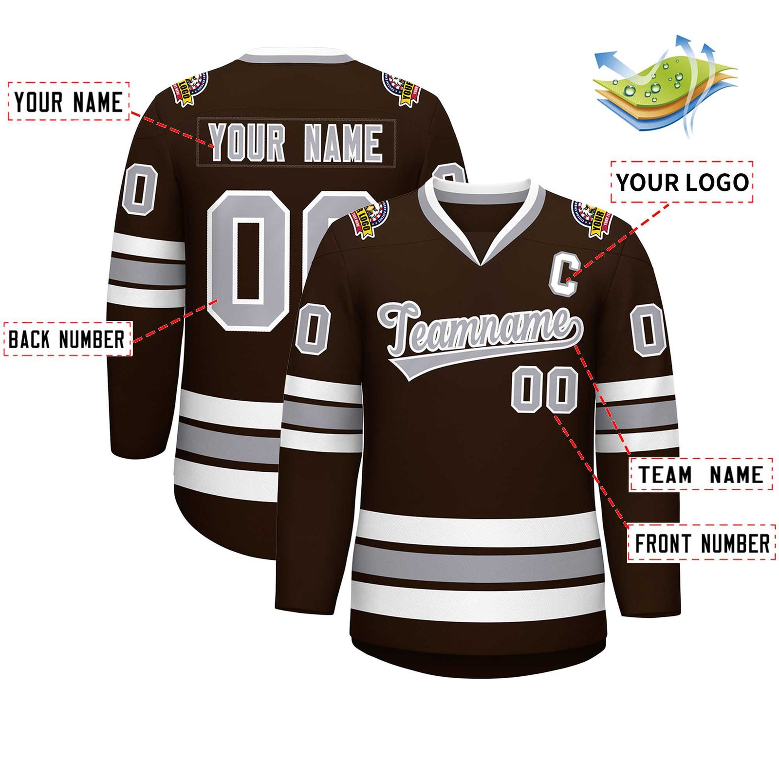 Custom Brown Gray-White Classic Style Hockey Jersey