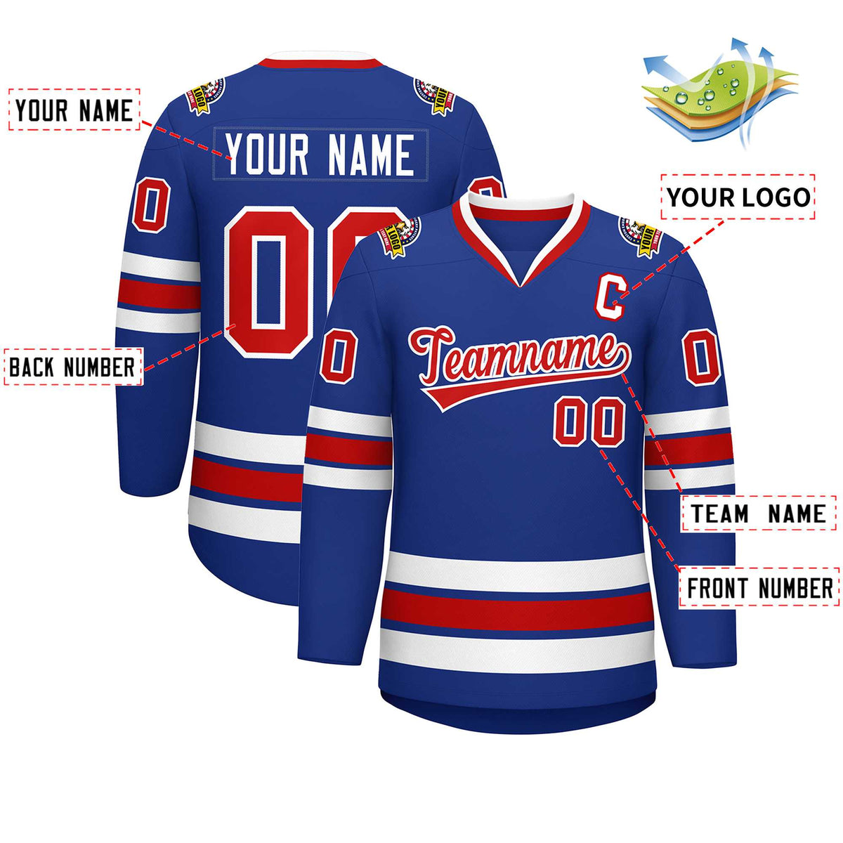 Custom Royal Red-White Classic Style Hockey Jersey