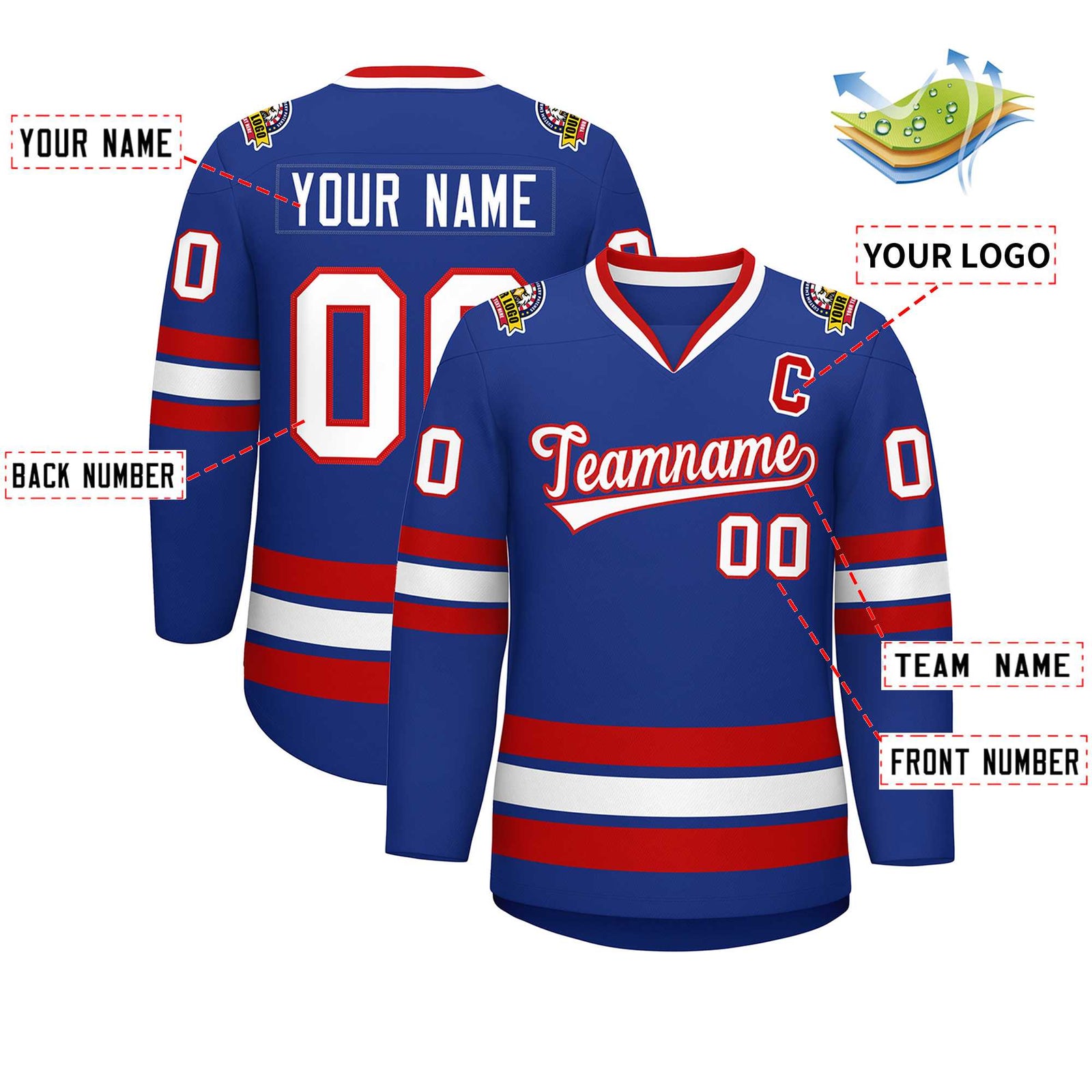 Custom Royal White-Red Classic Style Hockey Jersey