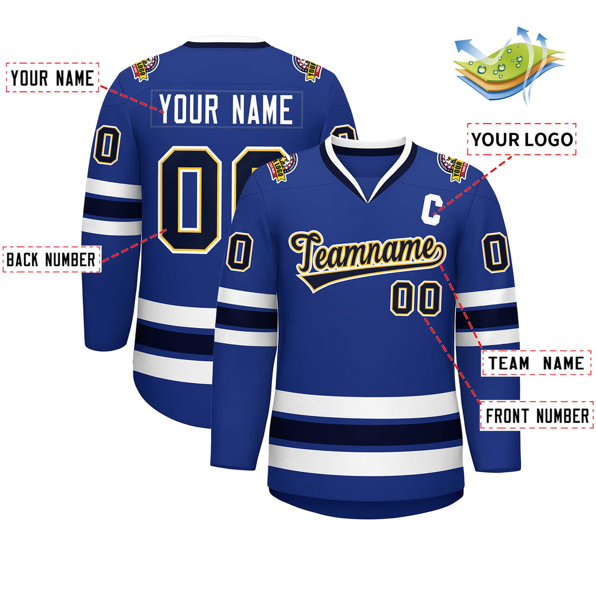 Custom Royal Navy Gold-White Classic Style Hockey Jersey