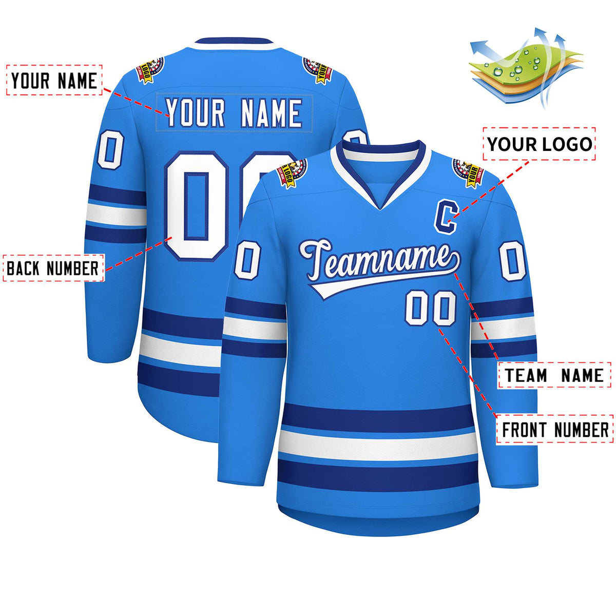 Custom Powder Blue White-Royal Classic Style Hockey Jersey