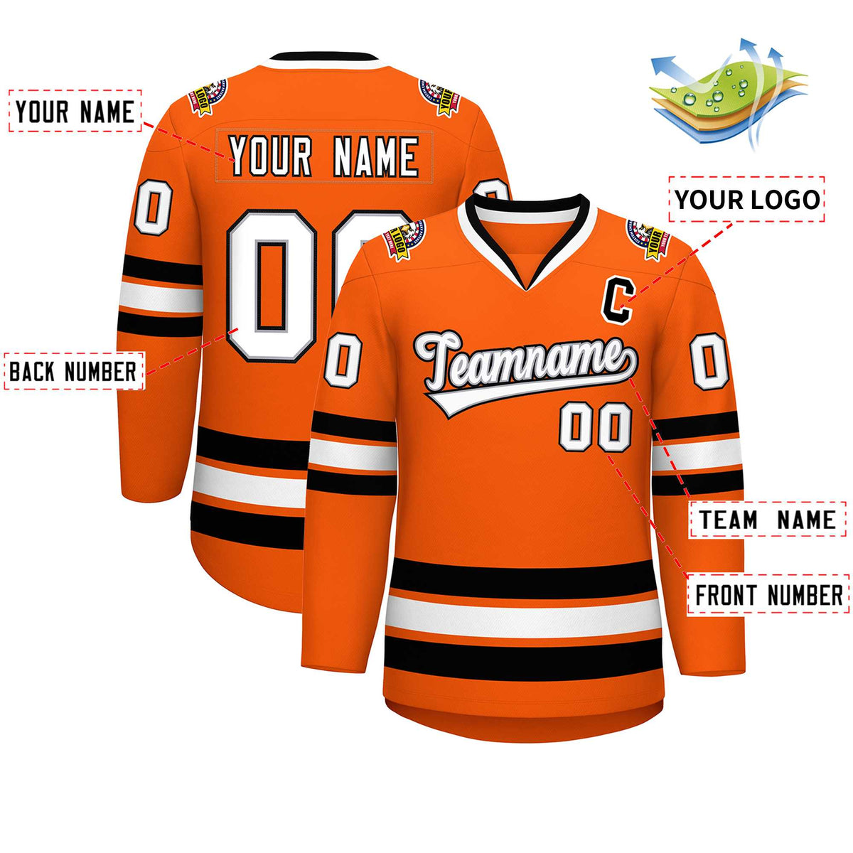 Custom Orange White Gray-Black Classic Style Hockey Jersey