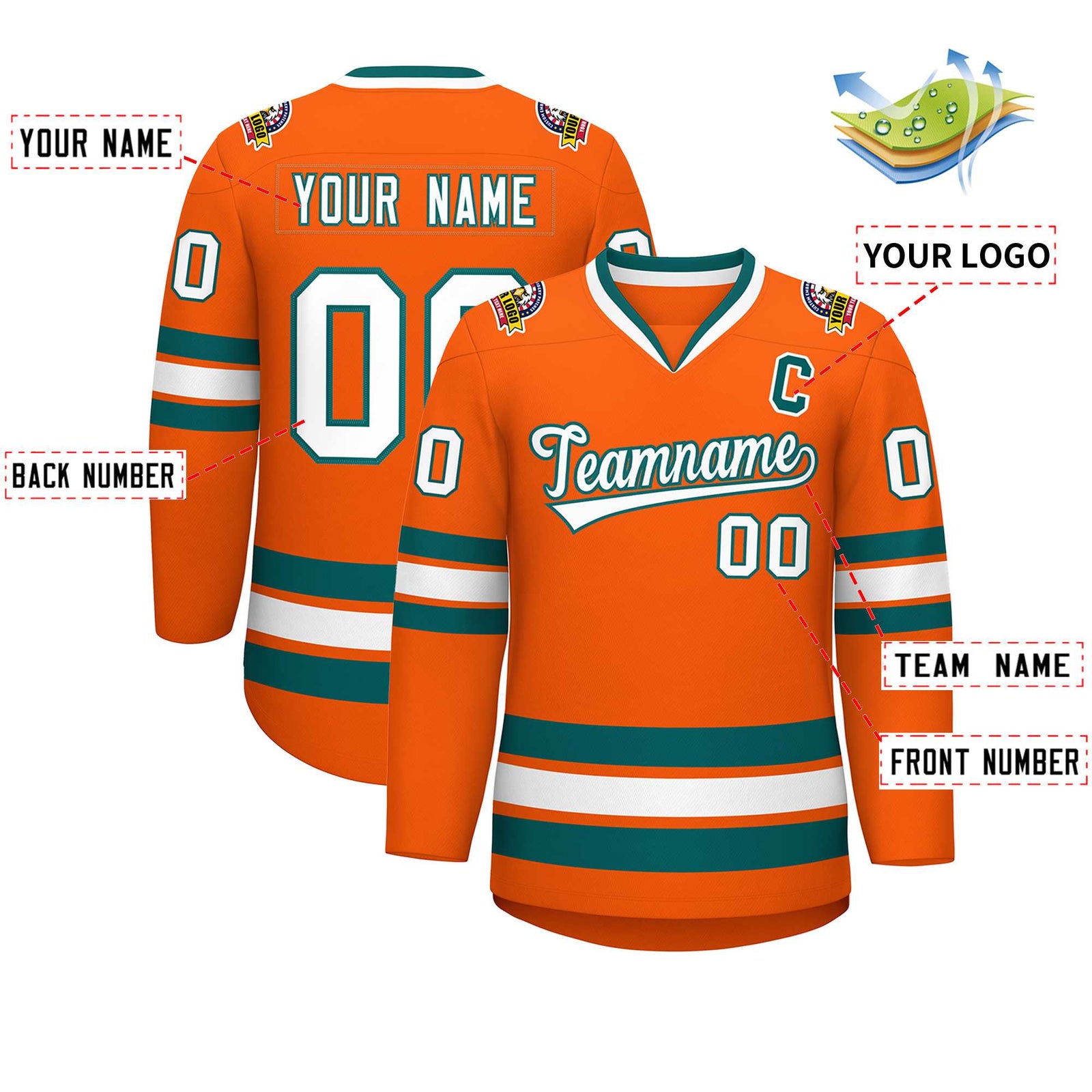 Custom Orange White-Aqua Classic Style Hockey Jersey
