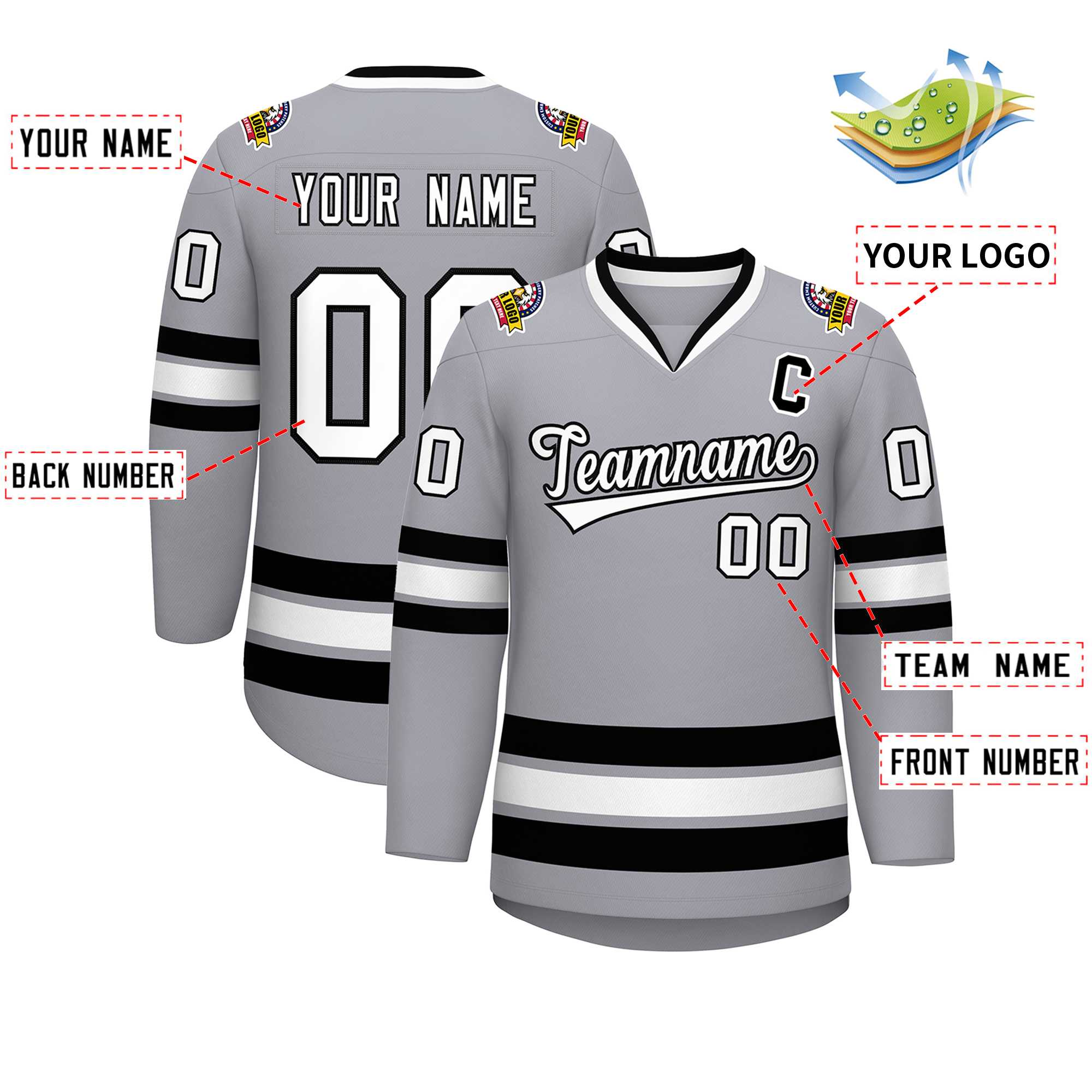 Custom Gray White-Black Classic Style Hockey Jersey