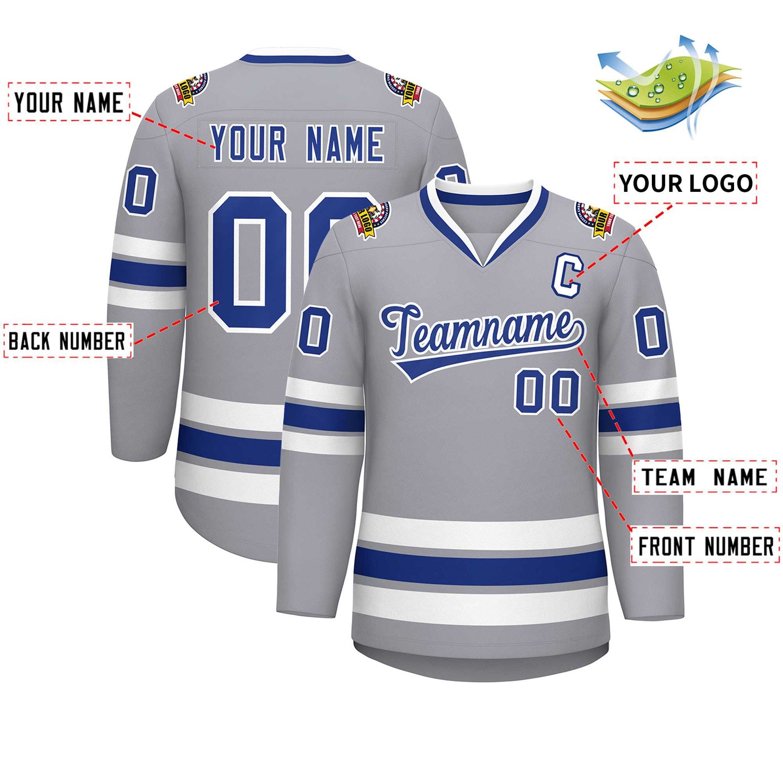 Custom Gray Royal-White Classic Style Hockey Jersey