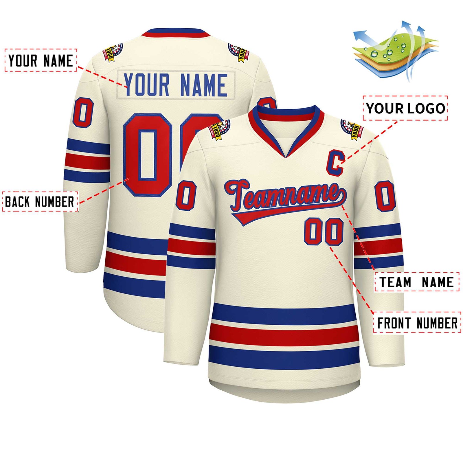 Custom Khaki Red-Royal Classic Style Hockey Jersey