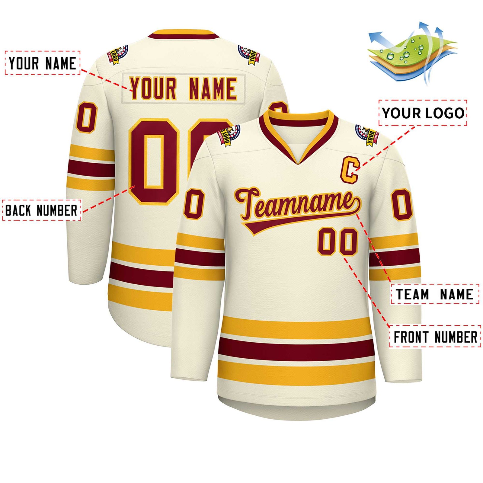 Custom Khaki Crimson-Gold Classic Style Hockey Jersey