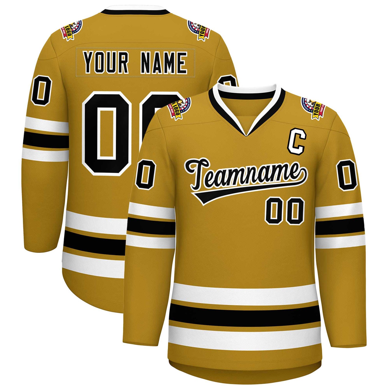 Custom Old Gold Black-White Classic Style Hockey Jersey