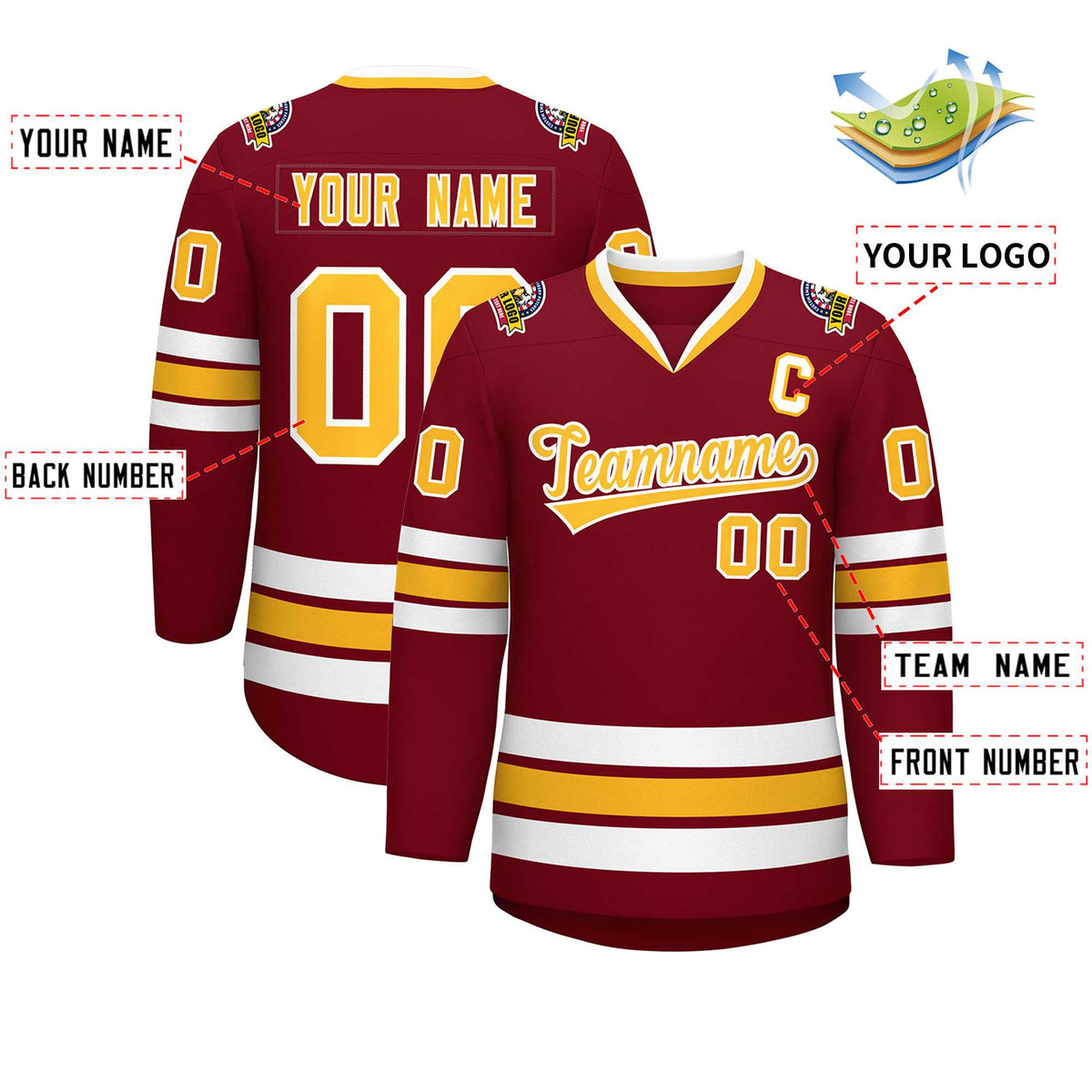 Custom Crimson Gold-White Classic Style Hockey Jersey