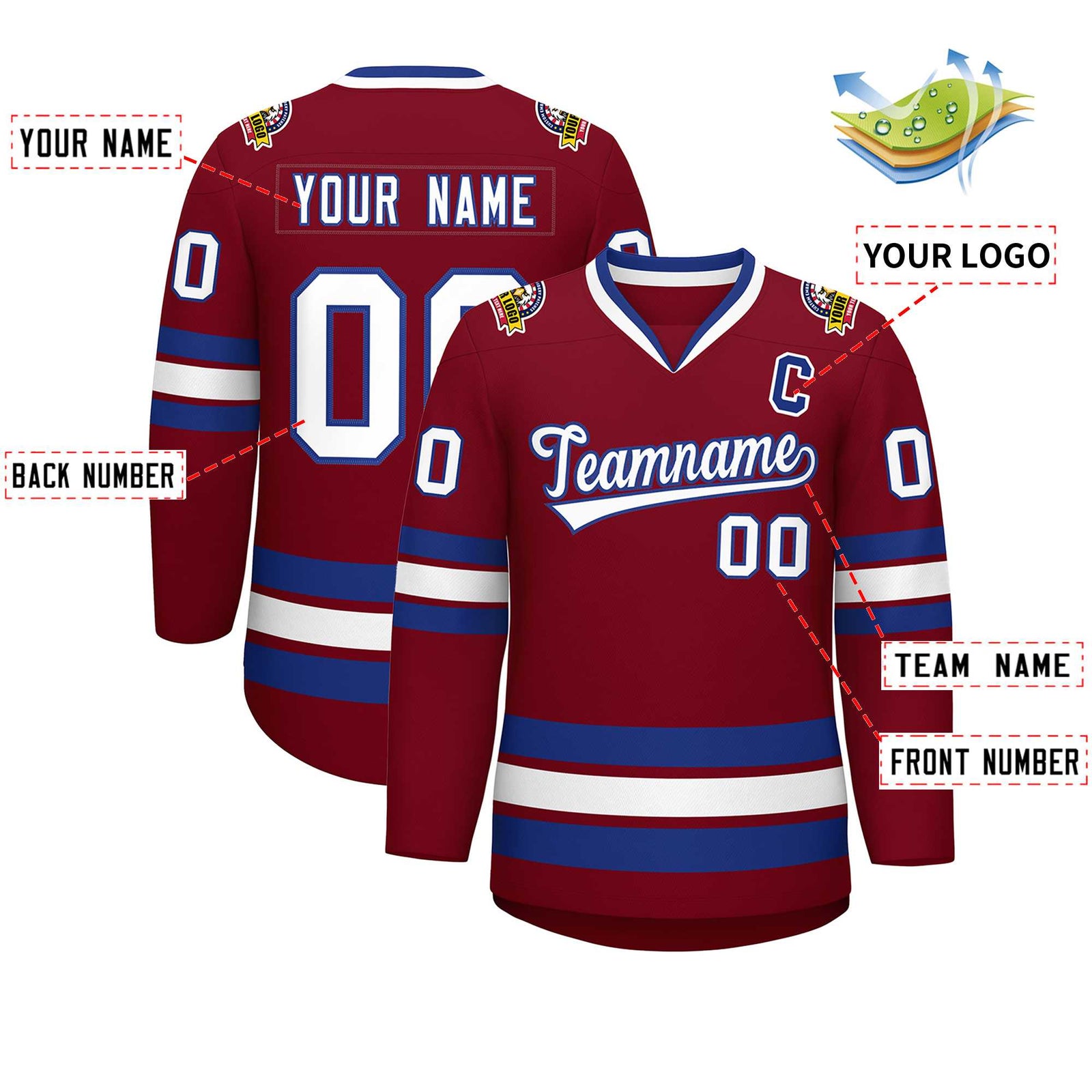 Custom Crimson White-Royal Classic Style Hockey Jersey
