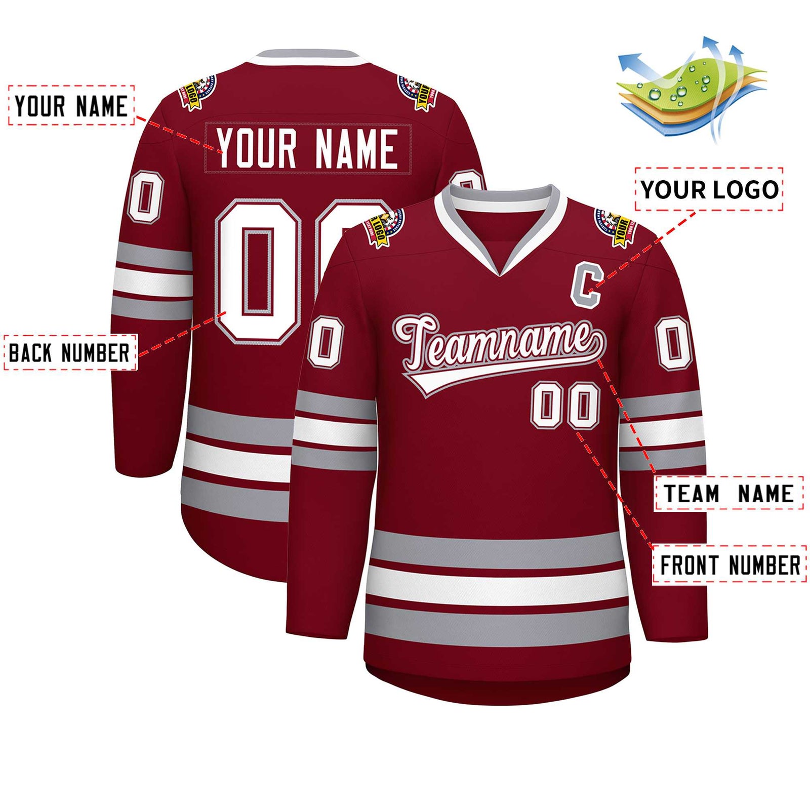 Custom Crimson White Crimson-Gray Classic Style Hockey Jersey