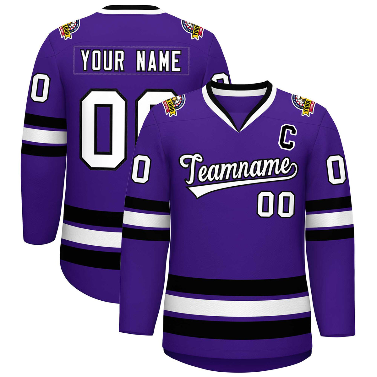 Custom Purple White-Black Classic Style Hockey Jersey