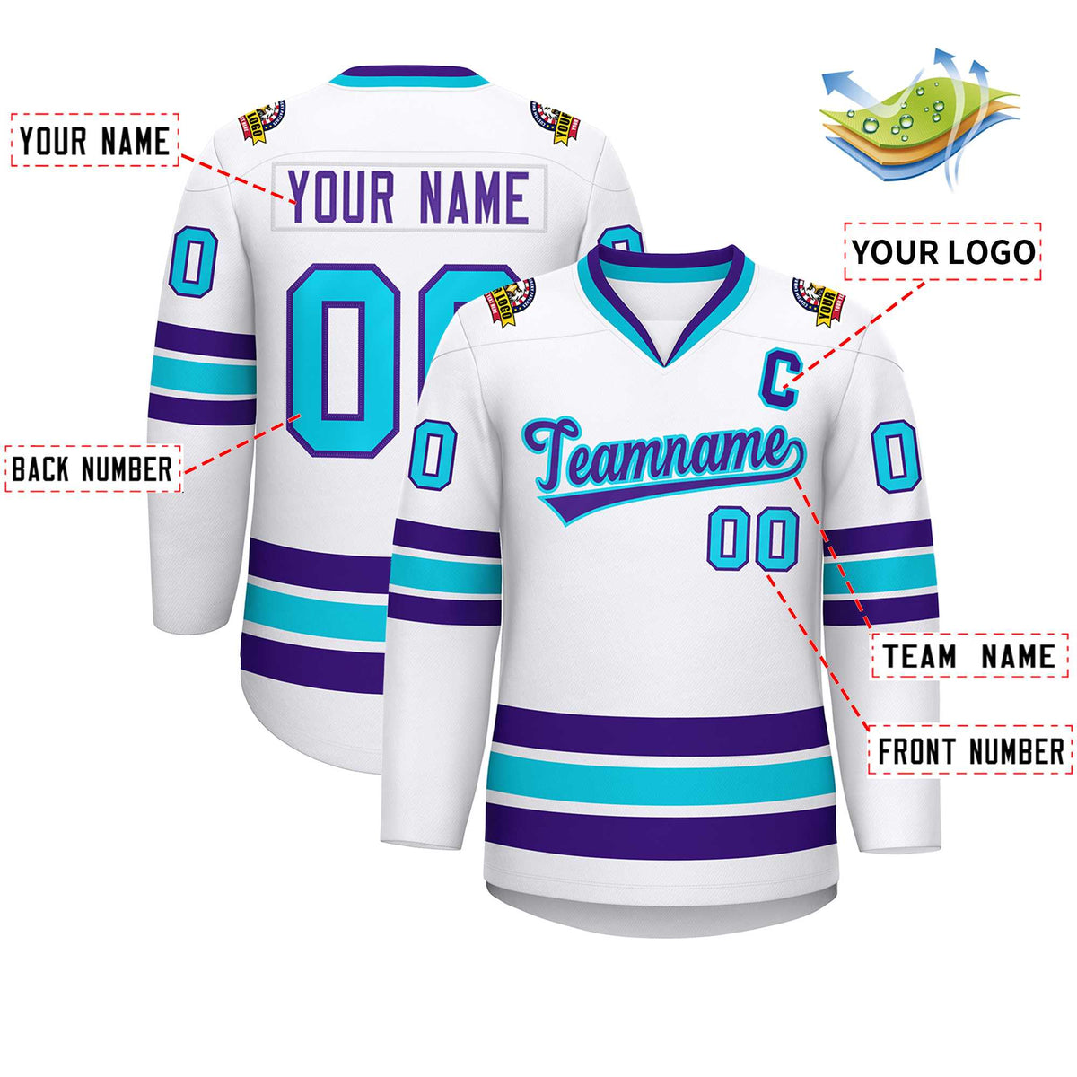 Custom White Purple-Powder Blue Classic Style Hockey Jersey