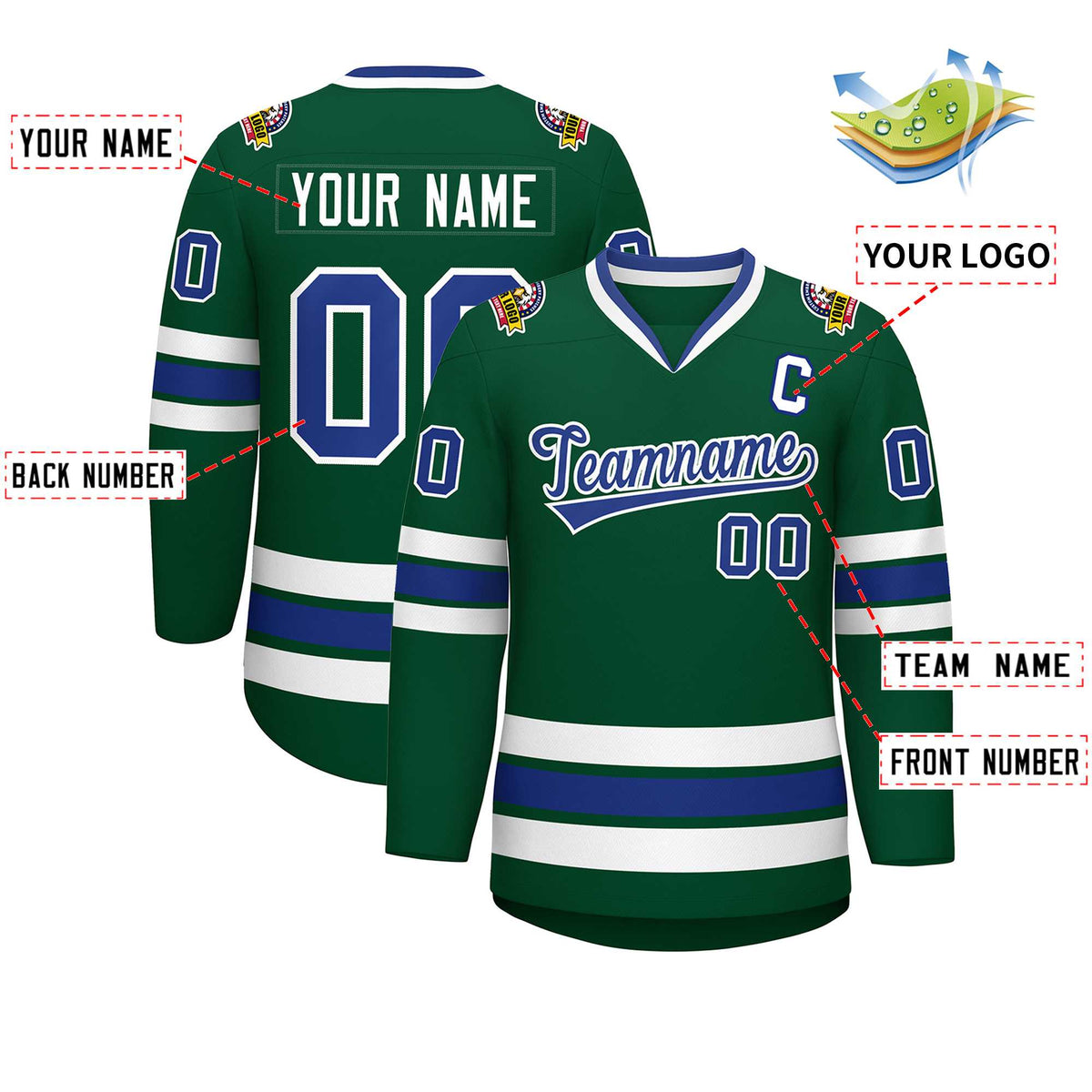 Custom Green Royal-White Classic Style Hockey Jersey