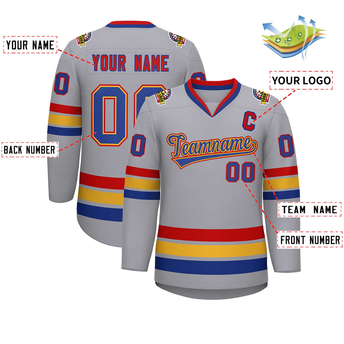 Custom Gray Royal Gold-Red Classic Style Hockey Jersey