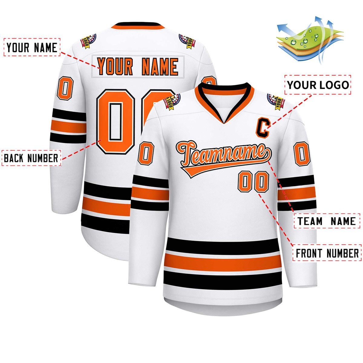 Custom White Orange White-Black Classic Style Hockey Jersey