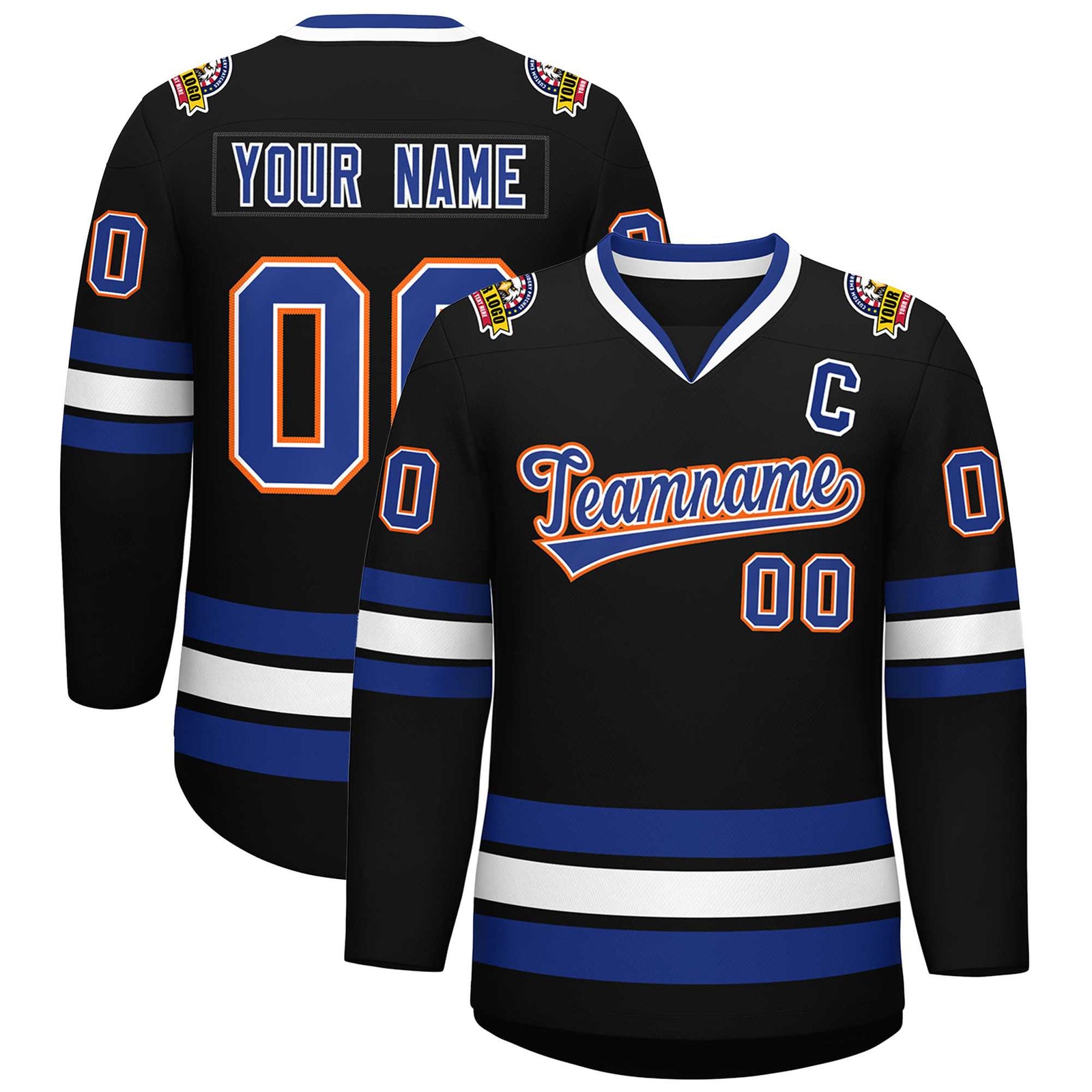 Custom Black Royal White-Orange Classic Style Hockey Jersey