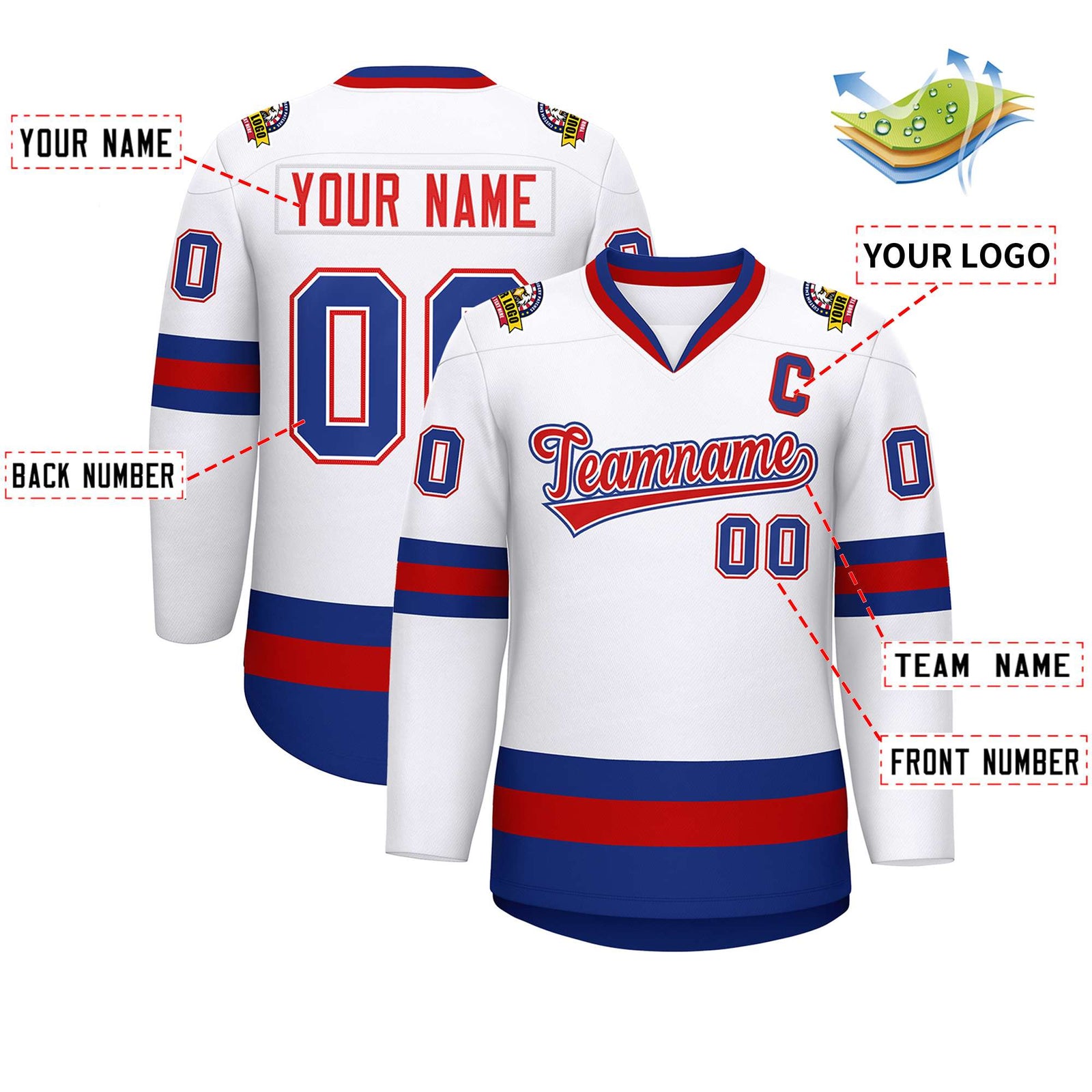 Custom White Red White-Royal Classic Style Hockey Jersey