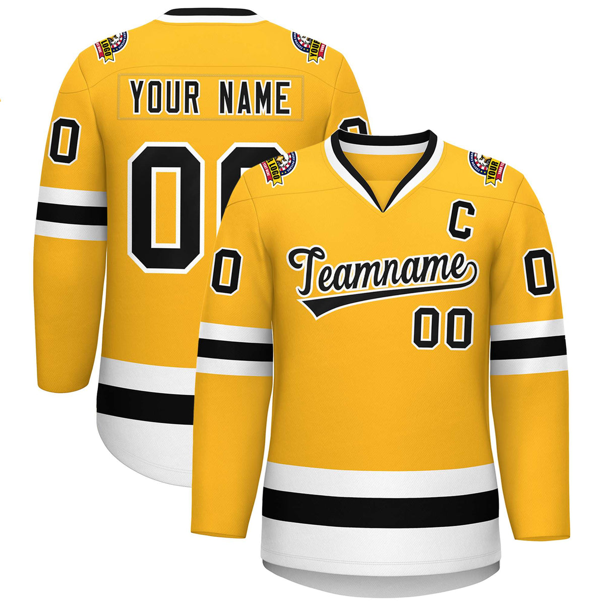Custom Gold Black-White Classic Style Hockey Jersey