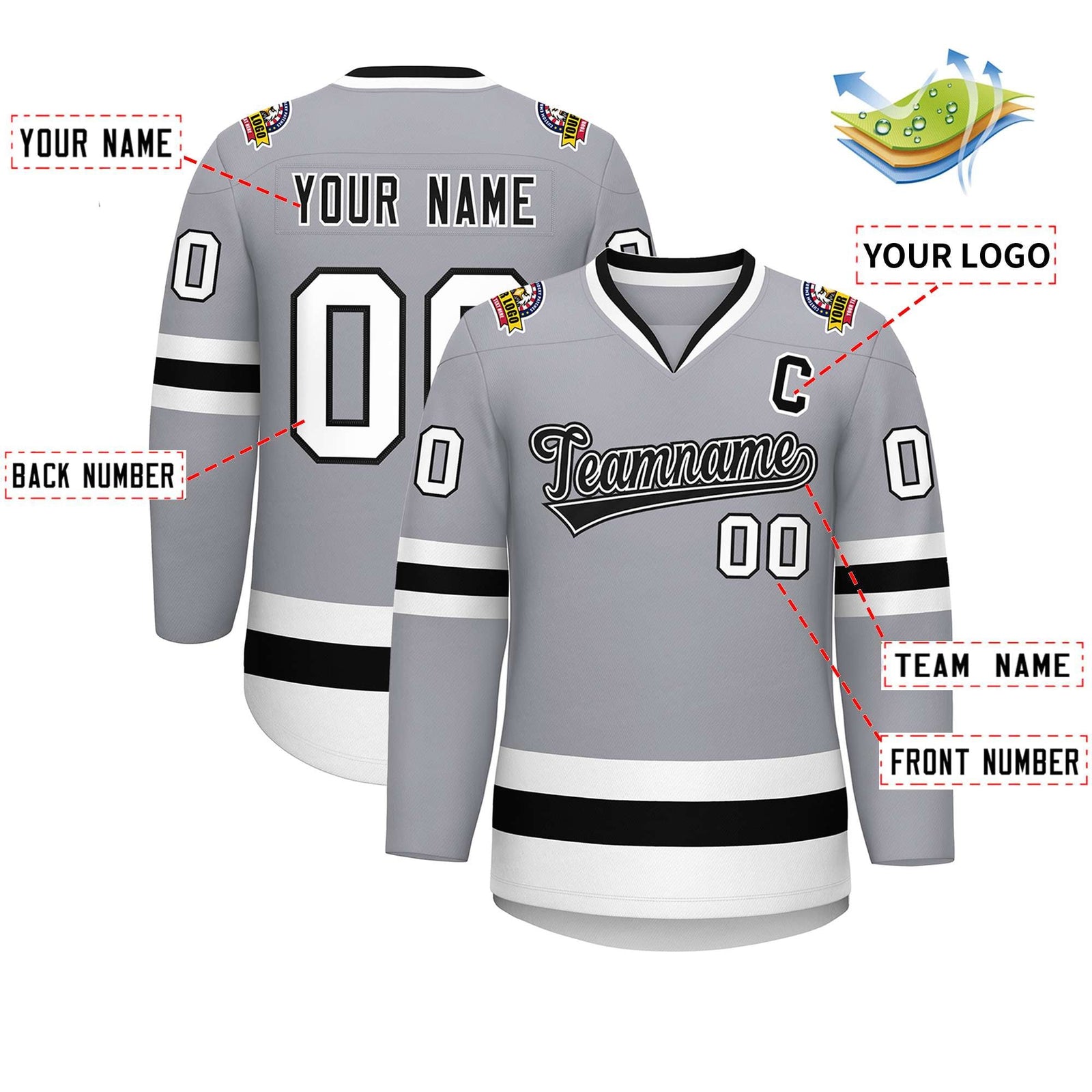 Custom Gray Black White-Black Classic Style Hockey Jersey