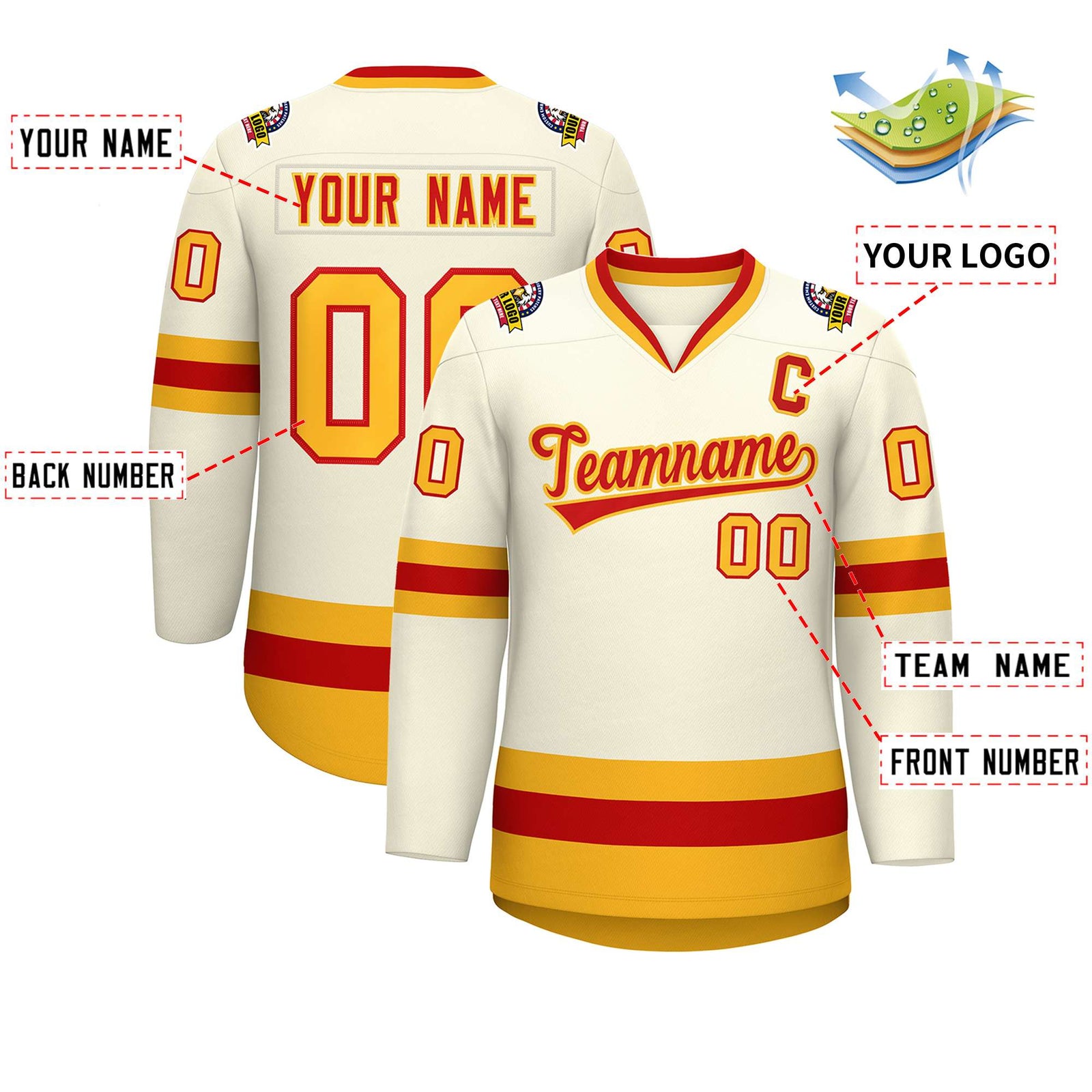 Custom Khaki Red-Gold Classic Style Hockey Jersey