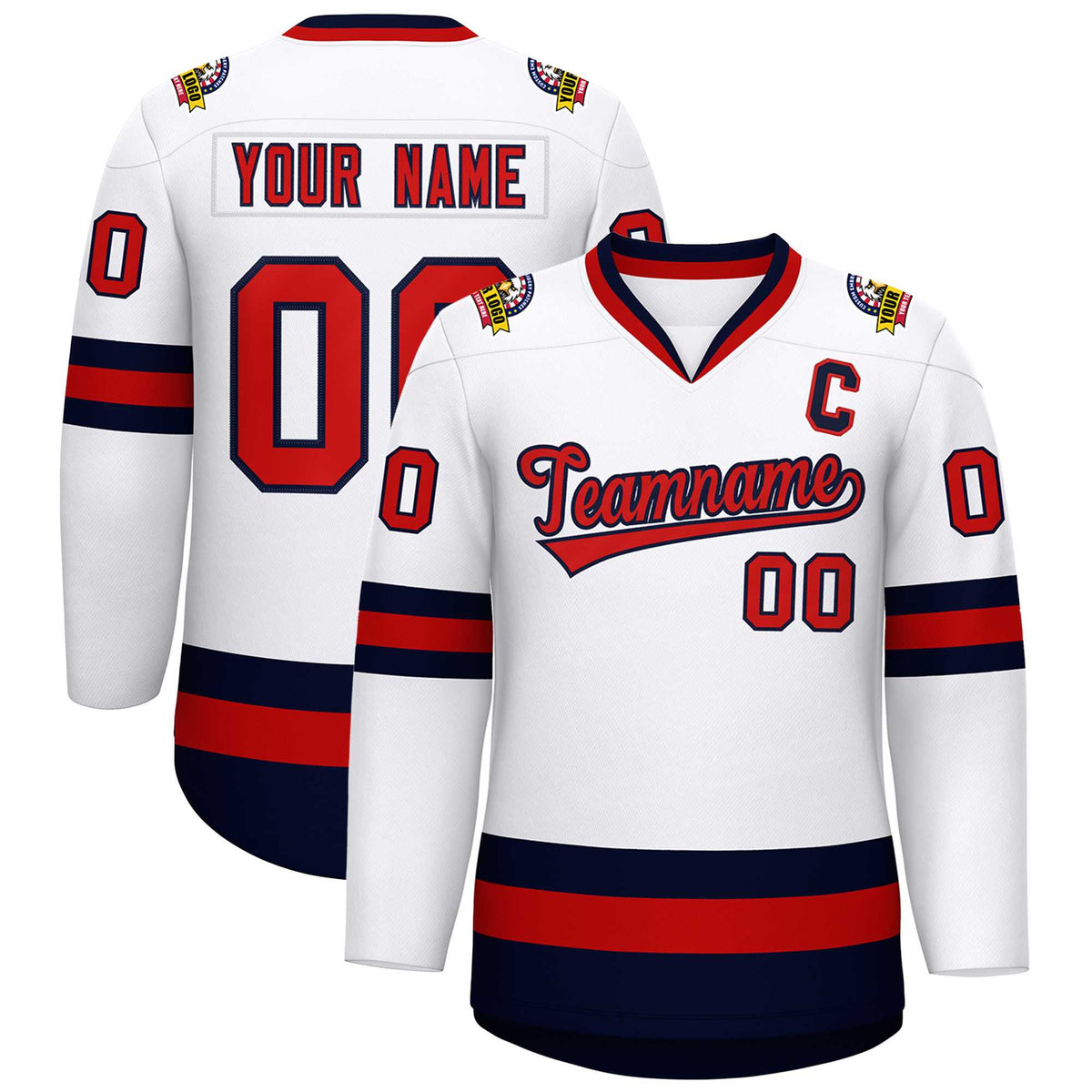 Custom White Red-Navy Classic Style Hockey Jersey