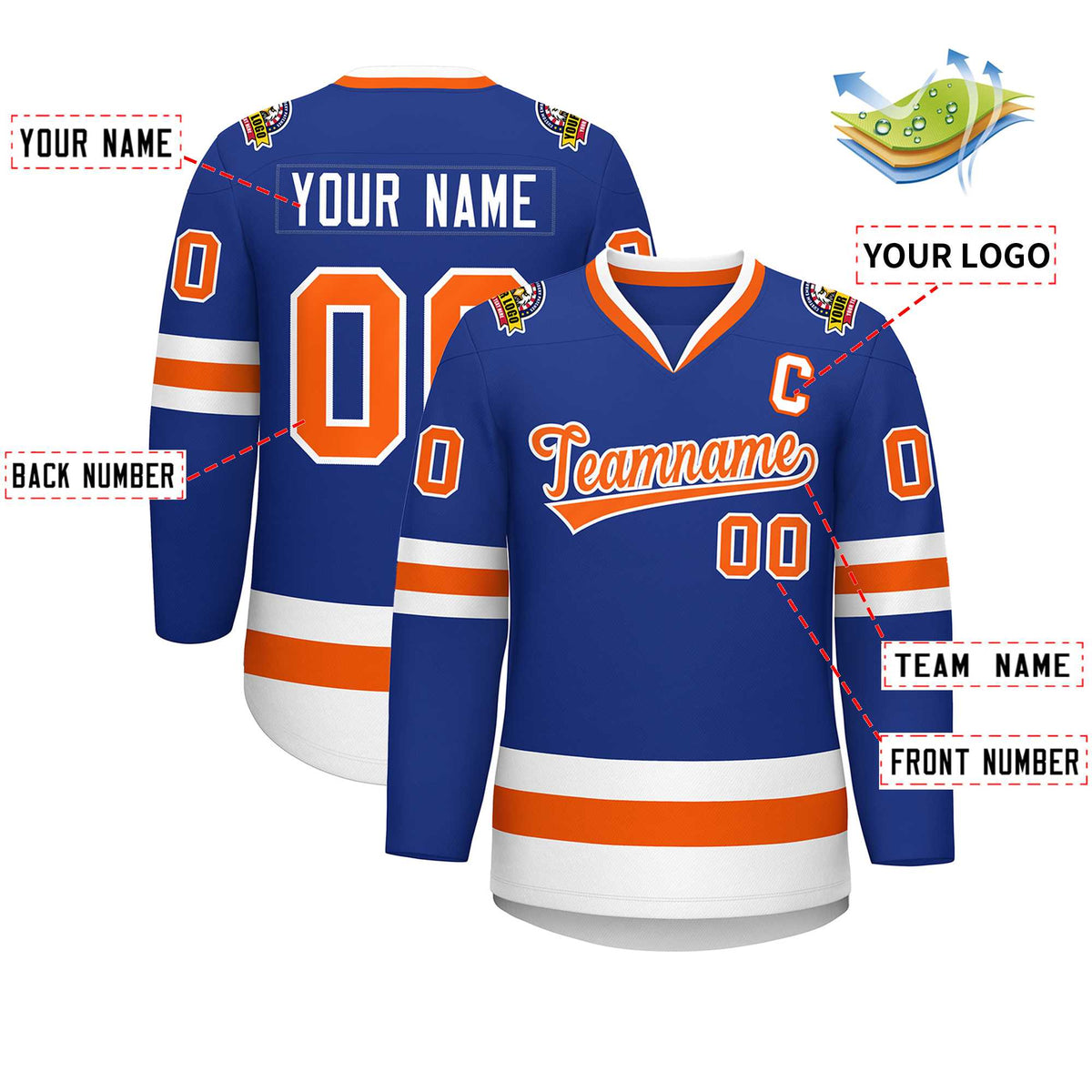 Custom Royal Orange-White Classic Style Hockey Jersey