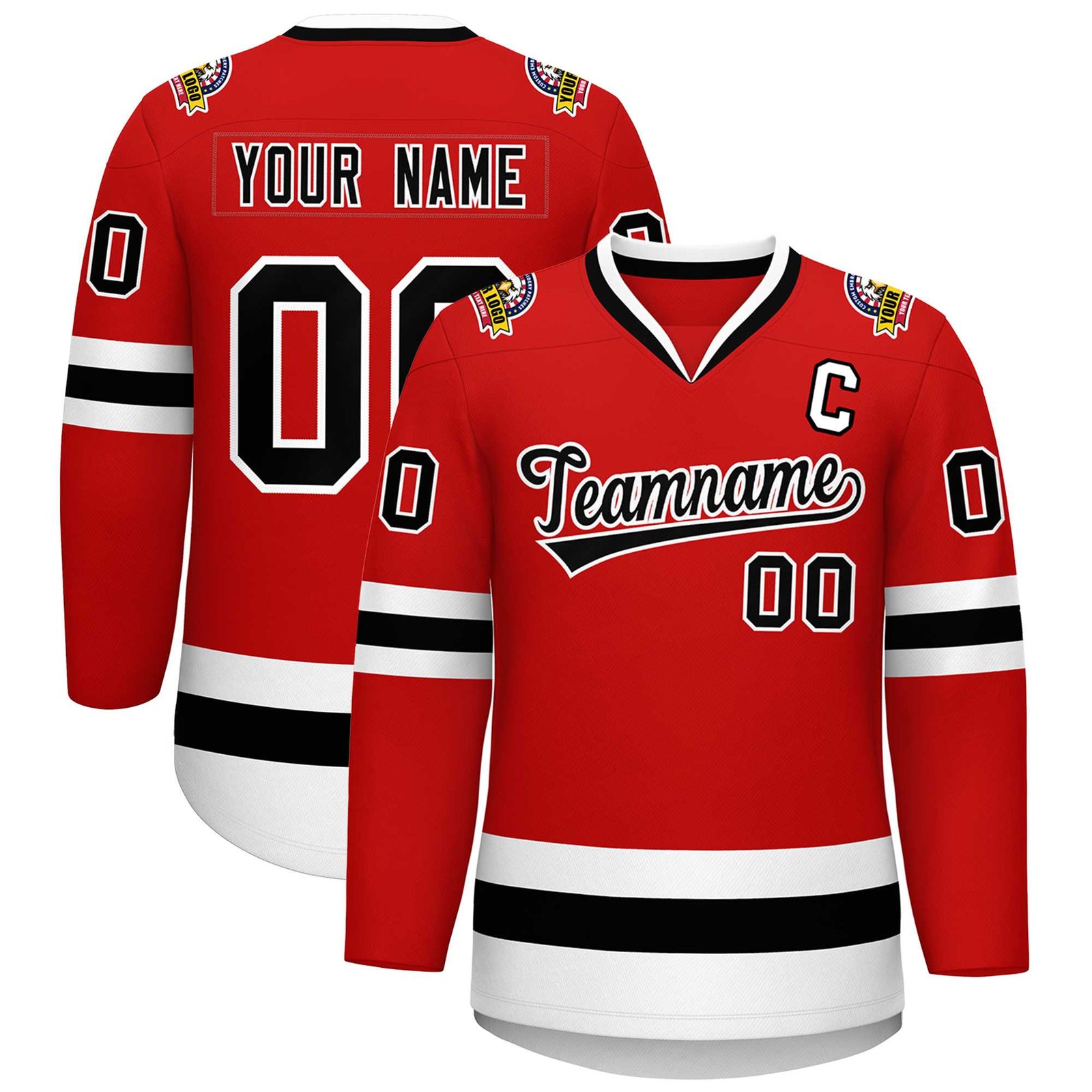 Custom Red Black-White Classic Style Hockey Jersey
