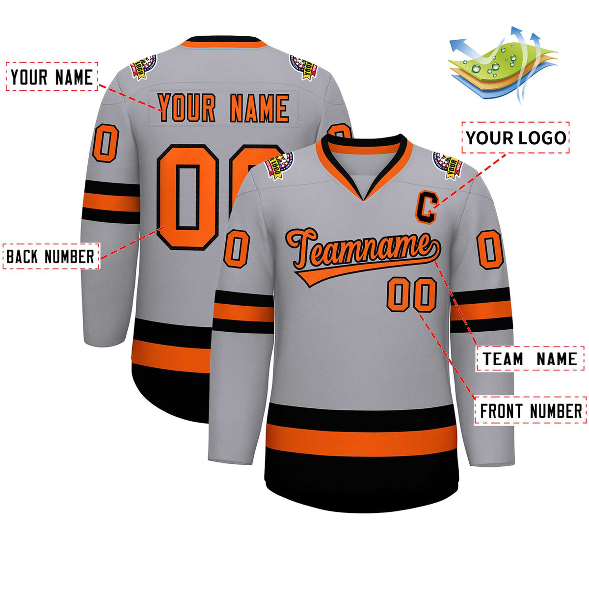 Custom Gray Orange-Black Classic Style Hockey Jersey