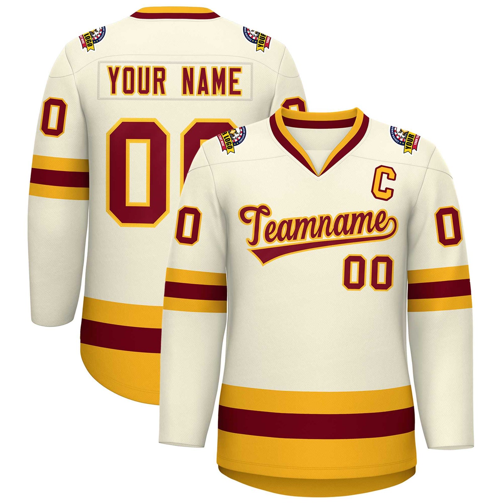 Custom Khaki Crimson-Gold Classic Style Hockey Jersey
