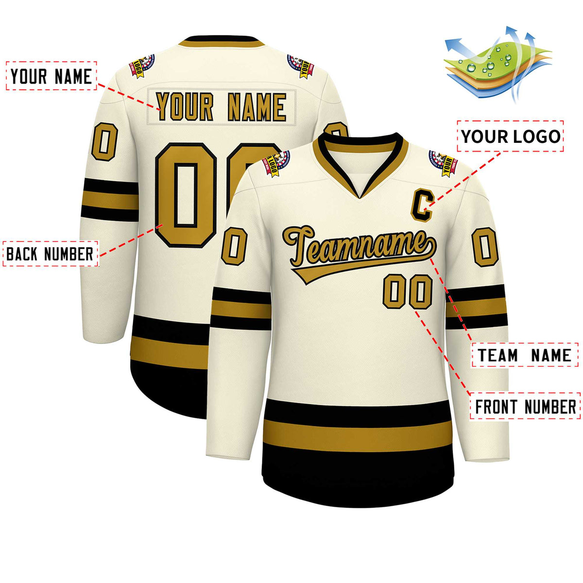 Custom Khaki Old Gold-Black Classic Style Hockey Jersey