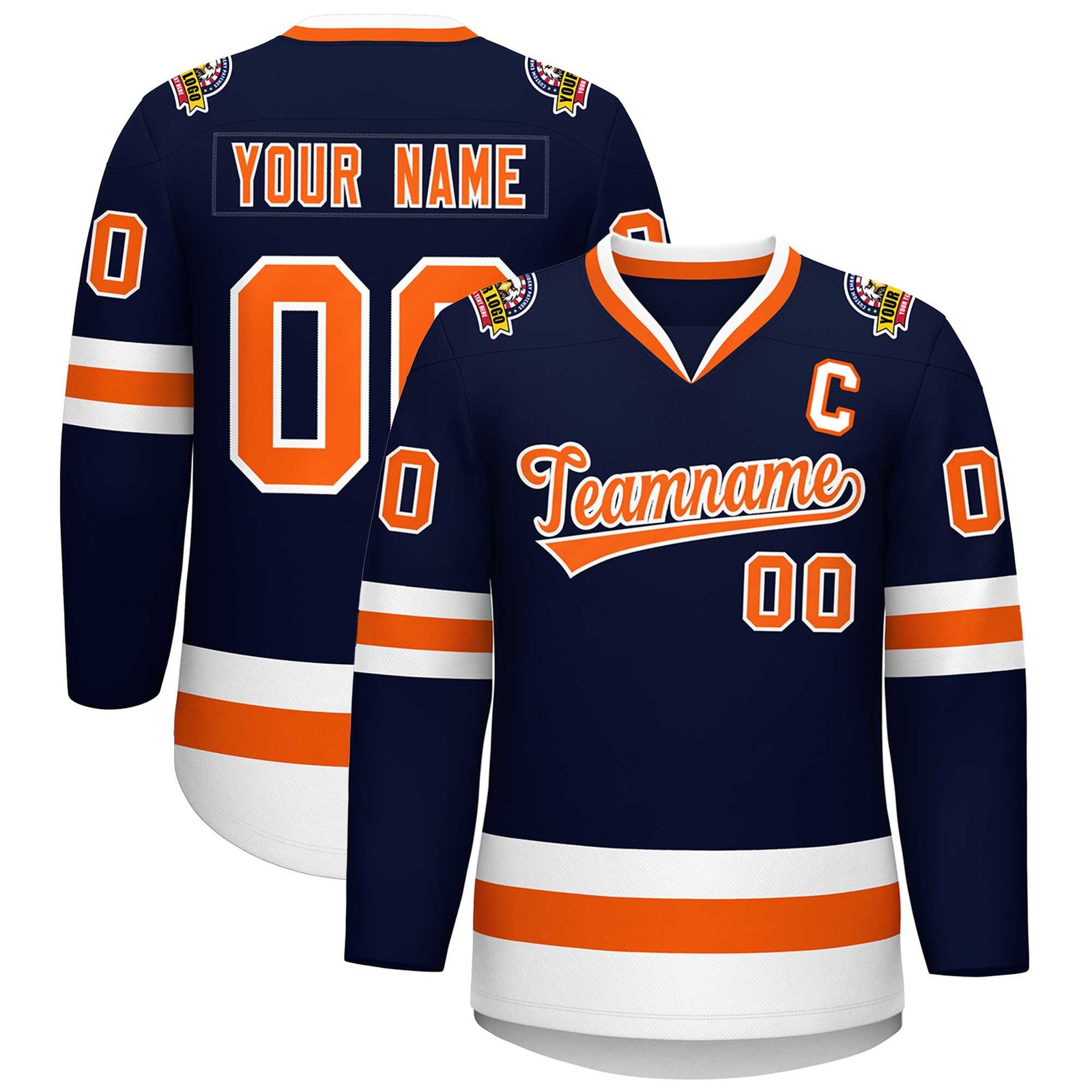 Custom Navy Orange-White Classic Style Hockey Jersey