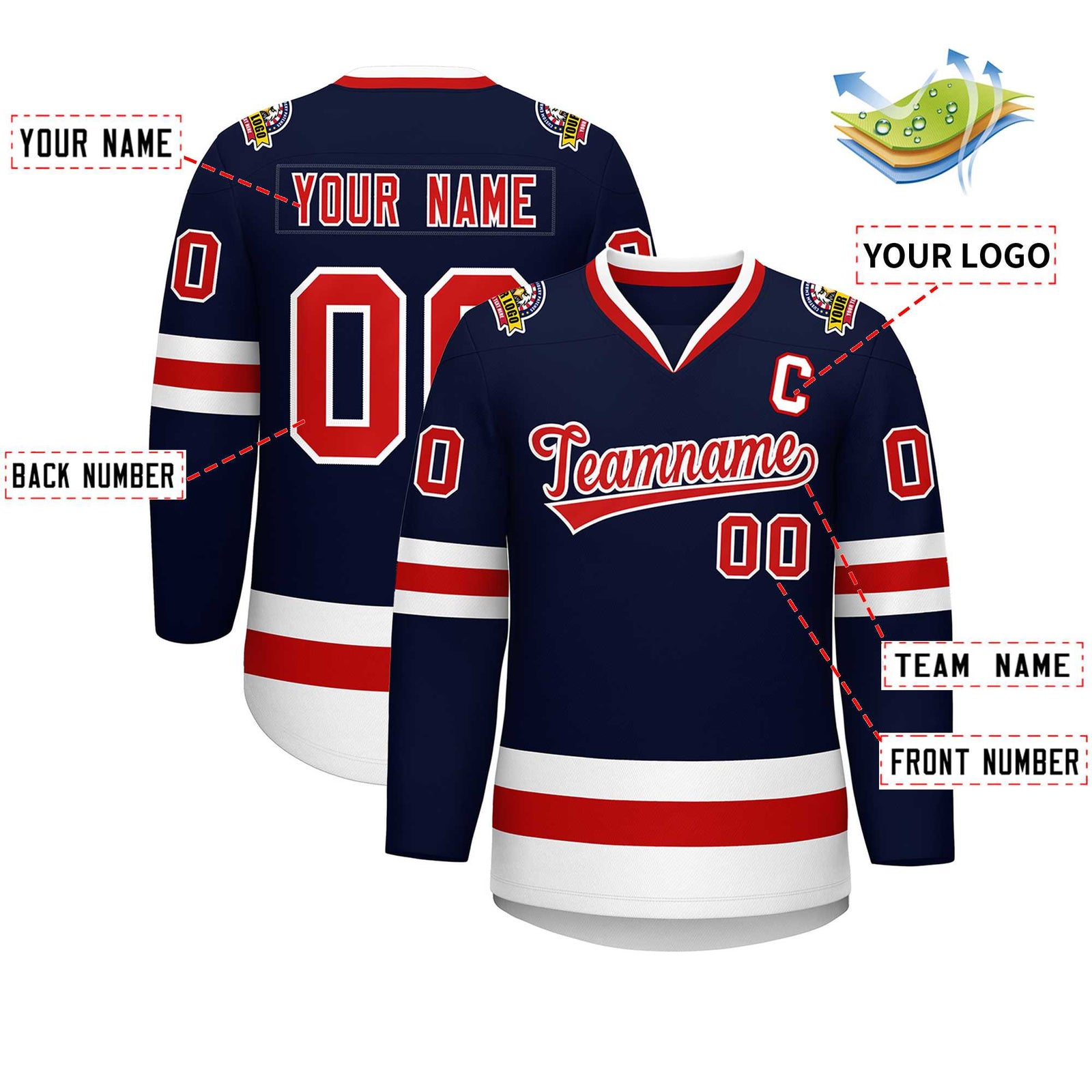 Custom Navy Red-White Classic Style Hockey Jersey