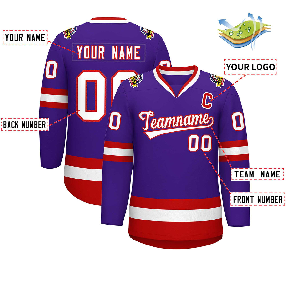 Custom Purple White-Red Classic Style Hockey Jersey