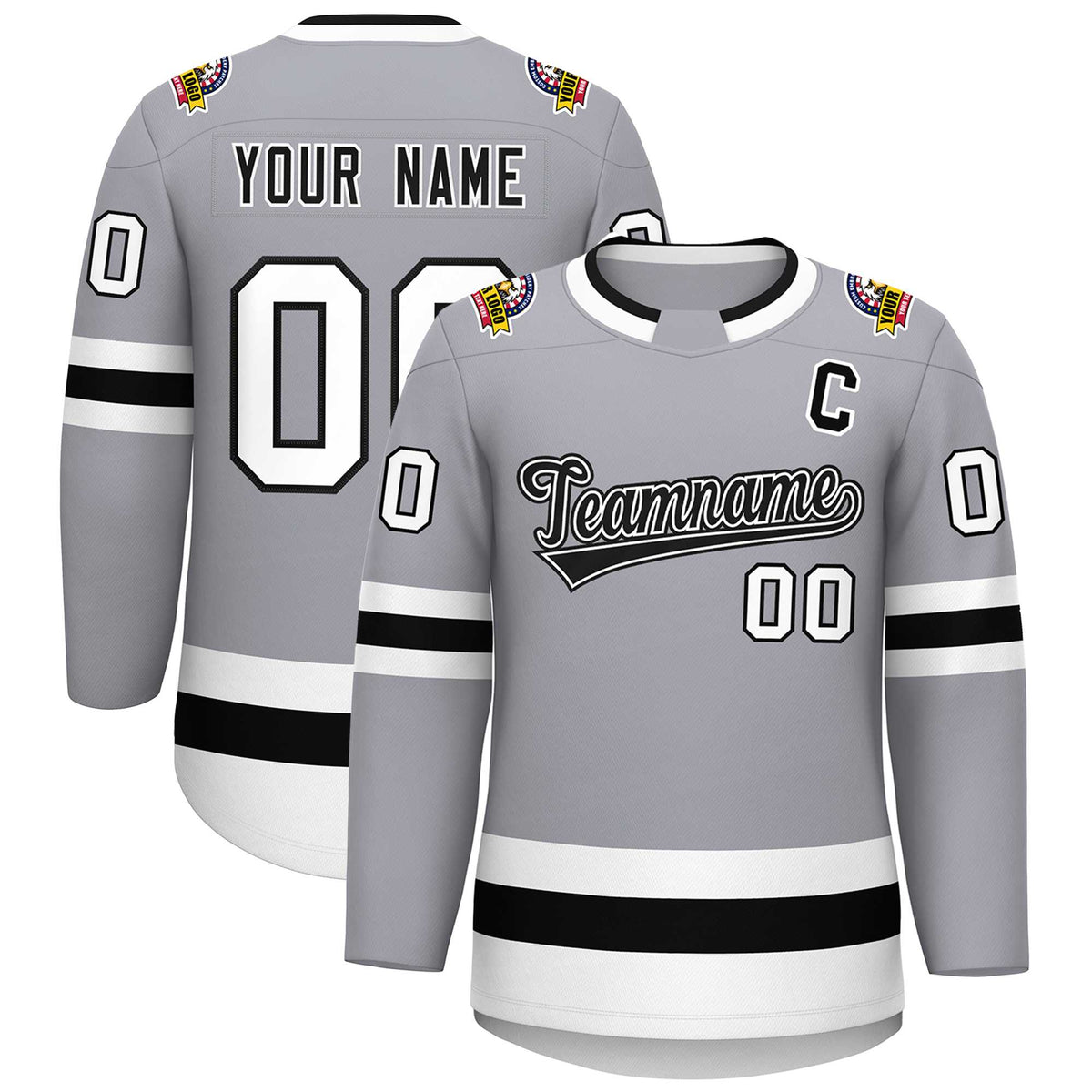 Custom Gray Black White-Black Classic Style Hockey Jersey