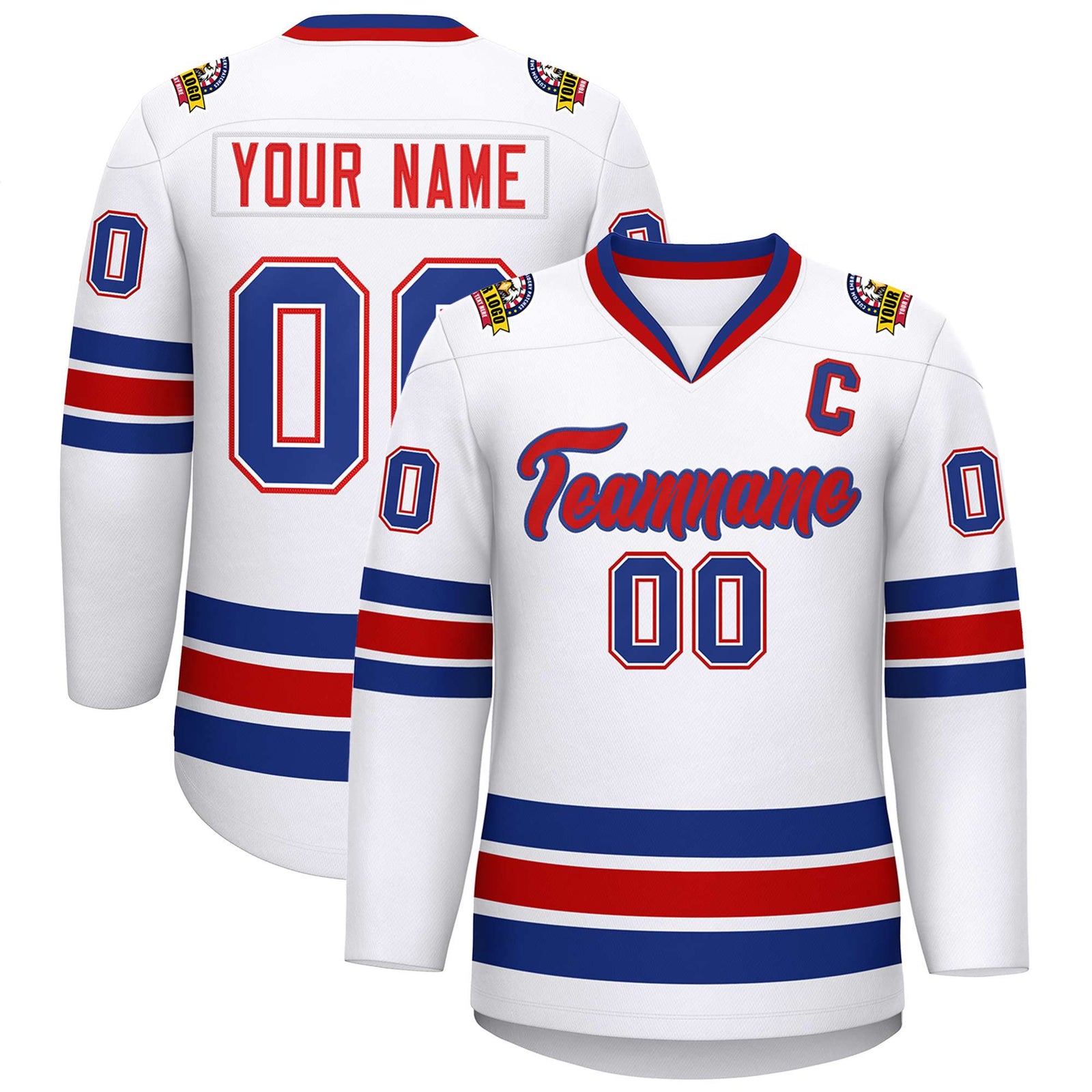 Custom White Red-Royal Classic Style Hockey Jersey