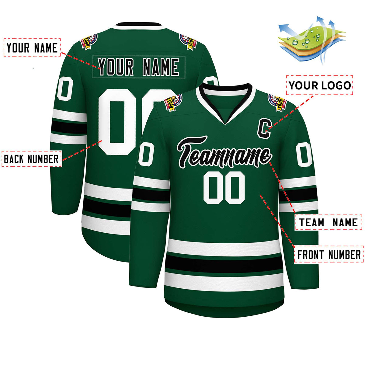 Custom Green Black-White Classic Style Hockey Jersey