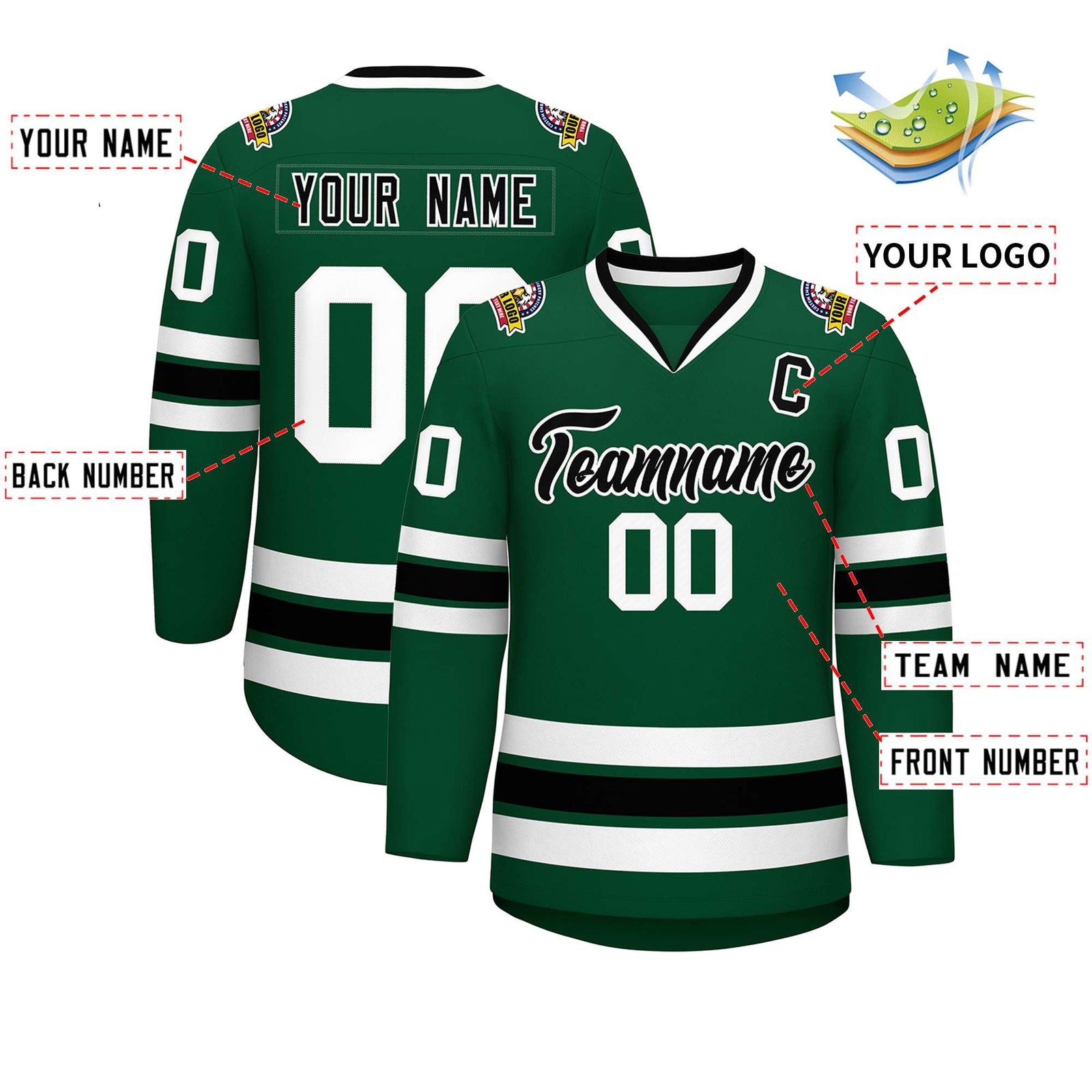 Custom Green Black-White Classic Style Hockey Jersey