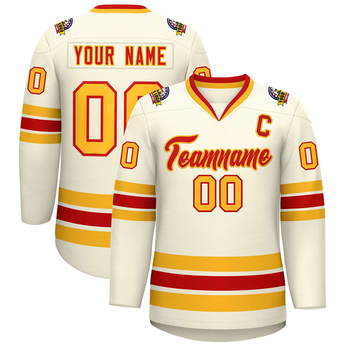 Custom Khaki Red-Gold Classic Style Hockey Jersey
