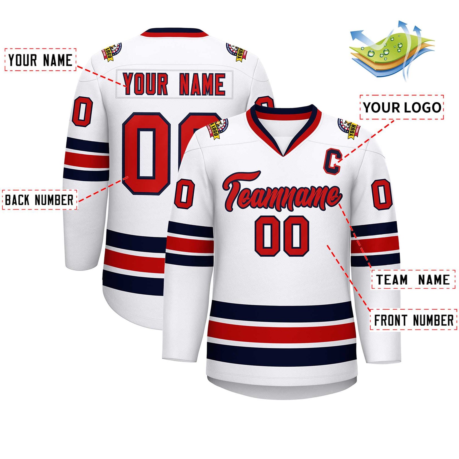 Custom White Red-Navy Classic Style Hockey Jersey