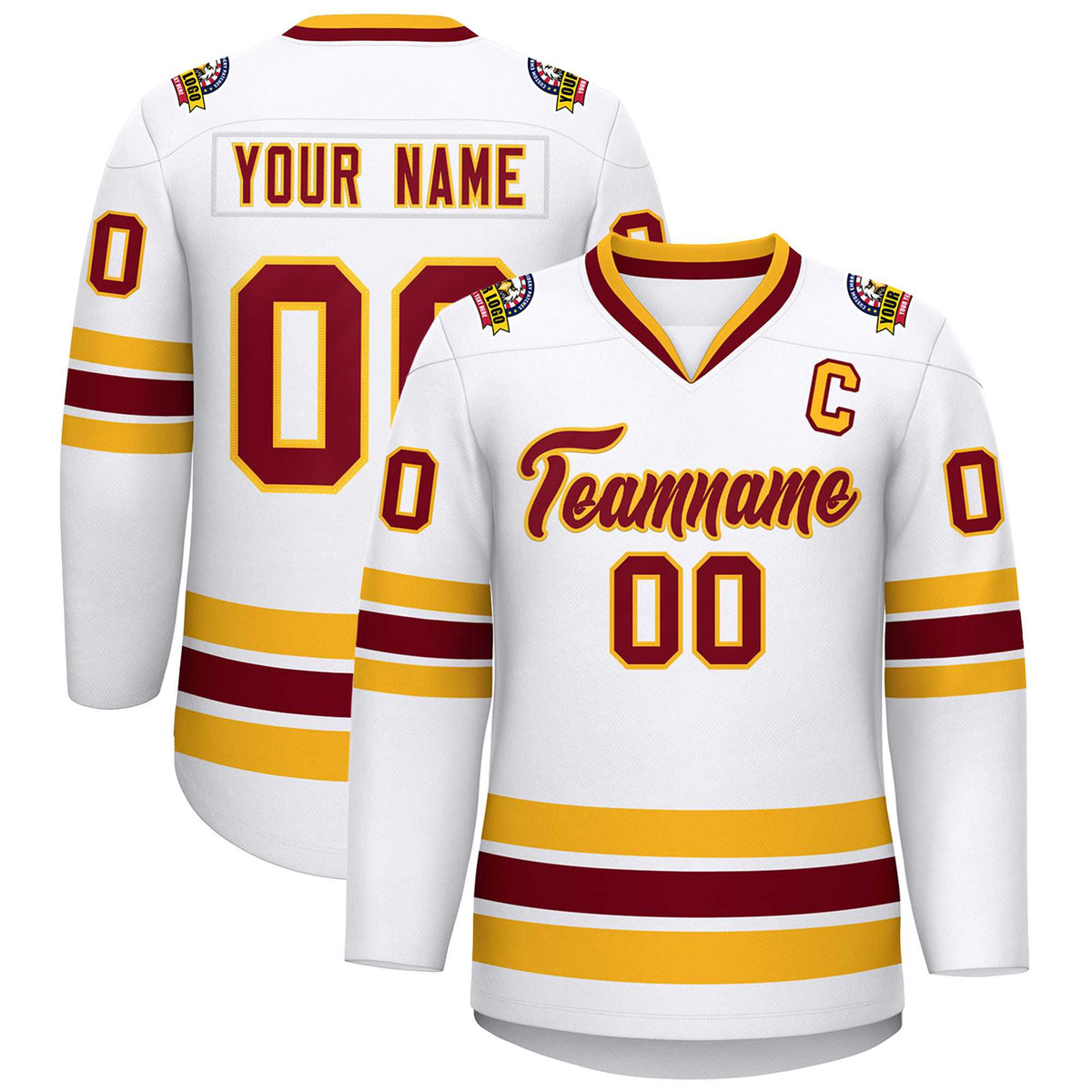 Custom White Crimson-Gold Classic Style Hockey Jersey