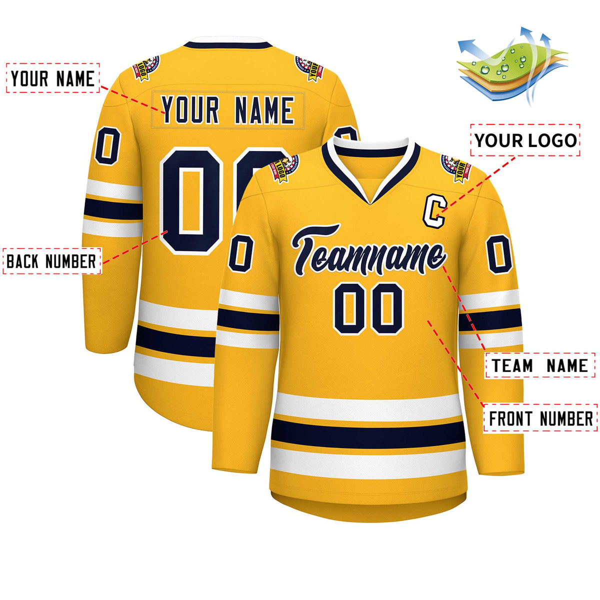 Custom Gold Navy-White Classic Style Hockey Jersey