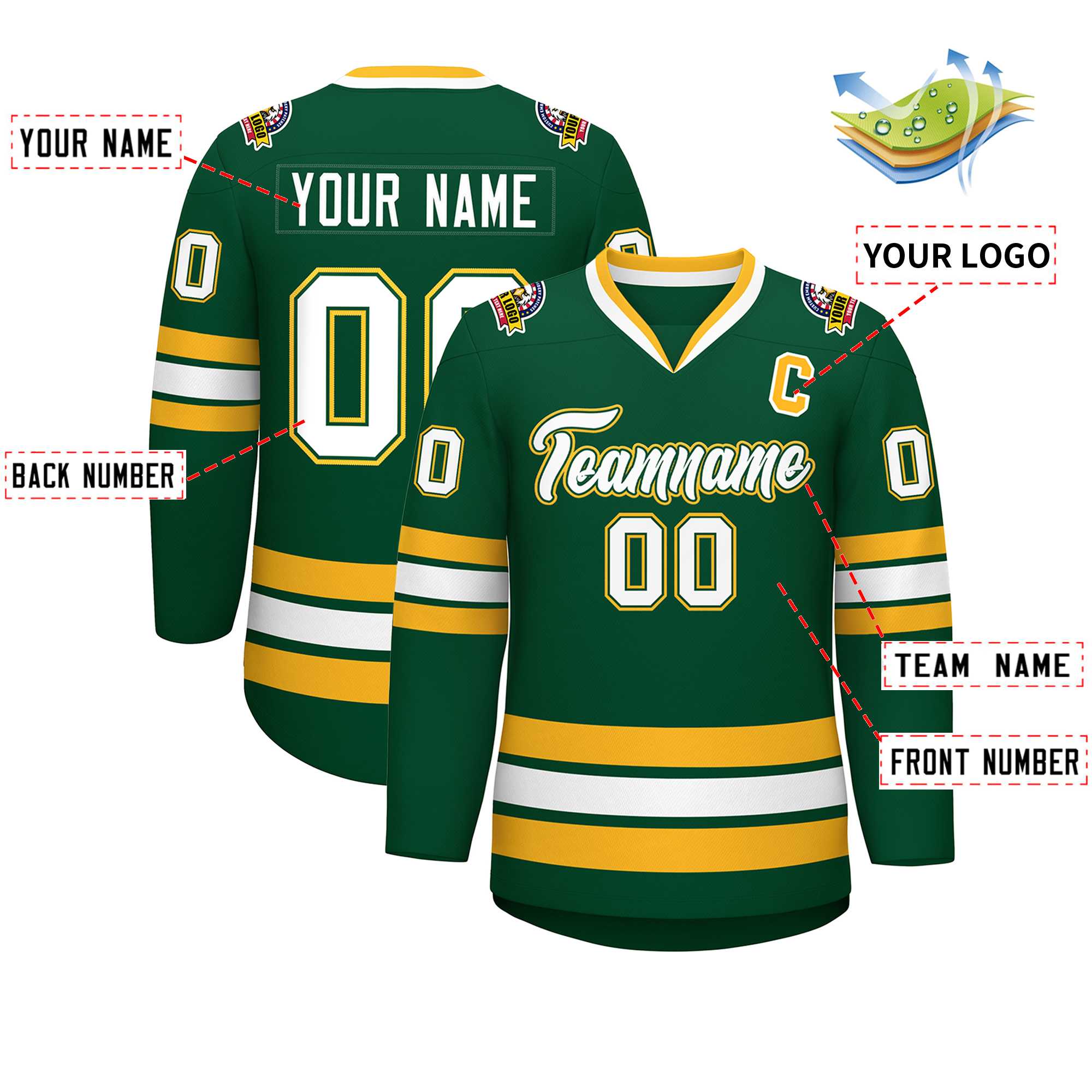 Custom Green White Green-Gold Classic Style Hockey Jersey