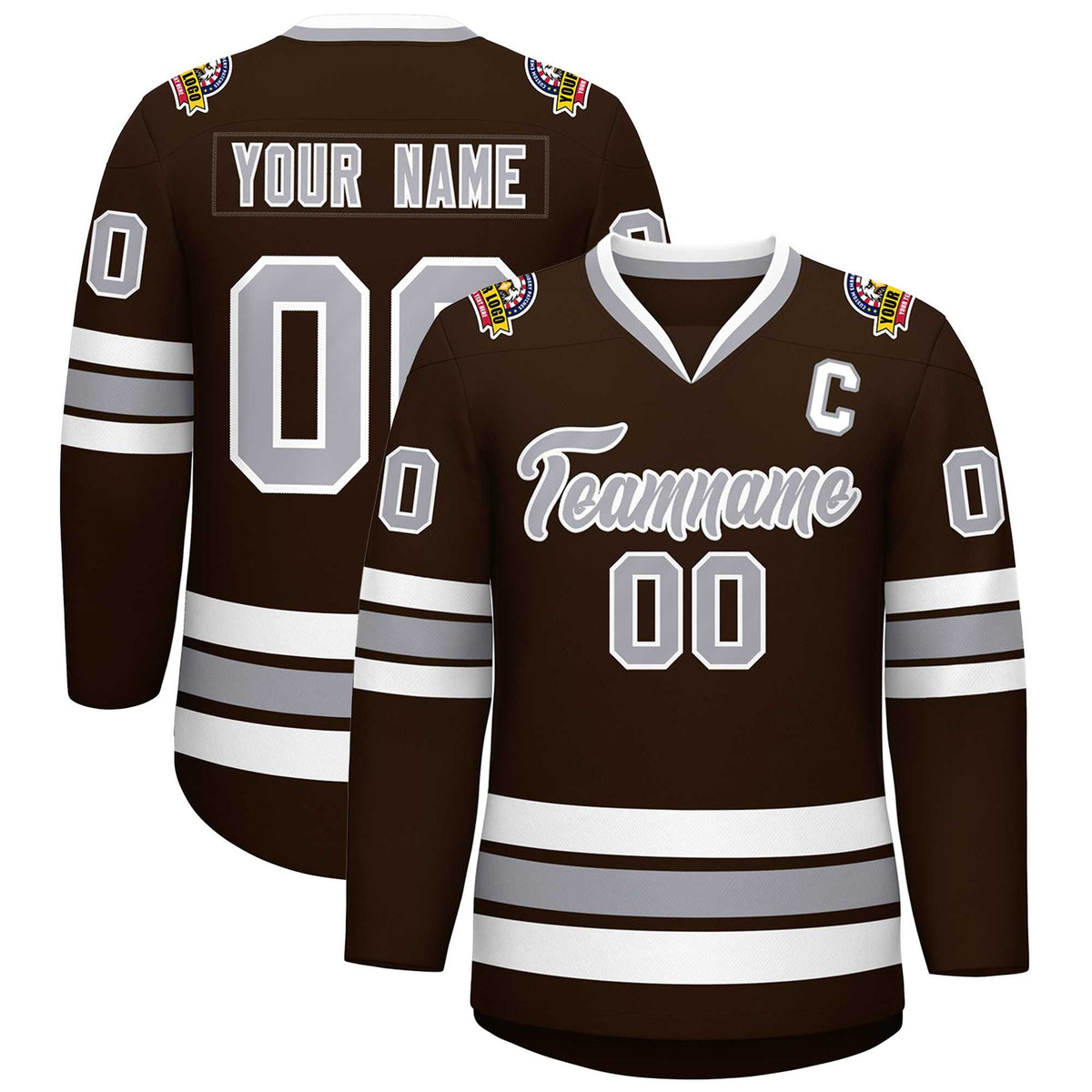 Custom Brown Gray-White Classic Style Hockey Jersey