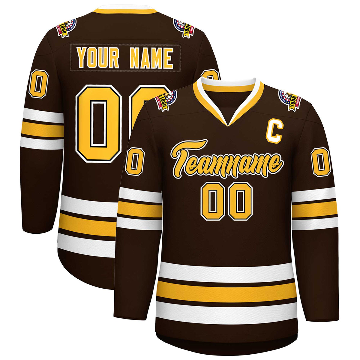 Custom Brown Gold Black-White Classic Style Hockey Jersey