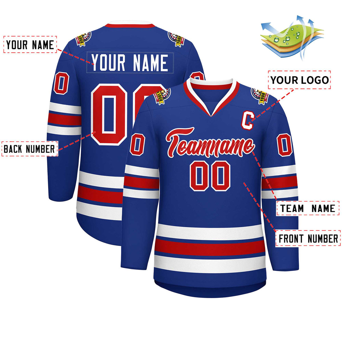 Custom Royal Red-White Classic Style Hockey Jersey