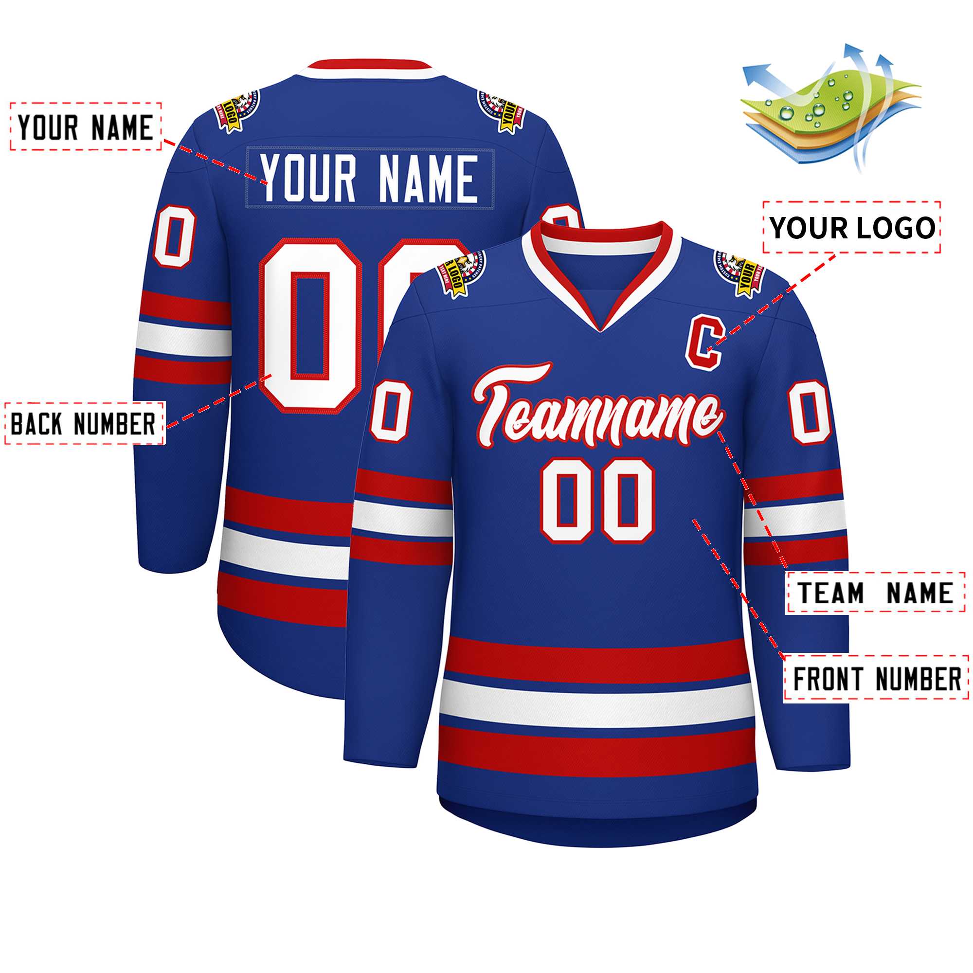 Custom Royal White-Red Classic Style Hockey Jersey